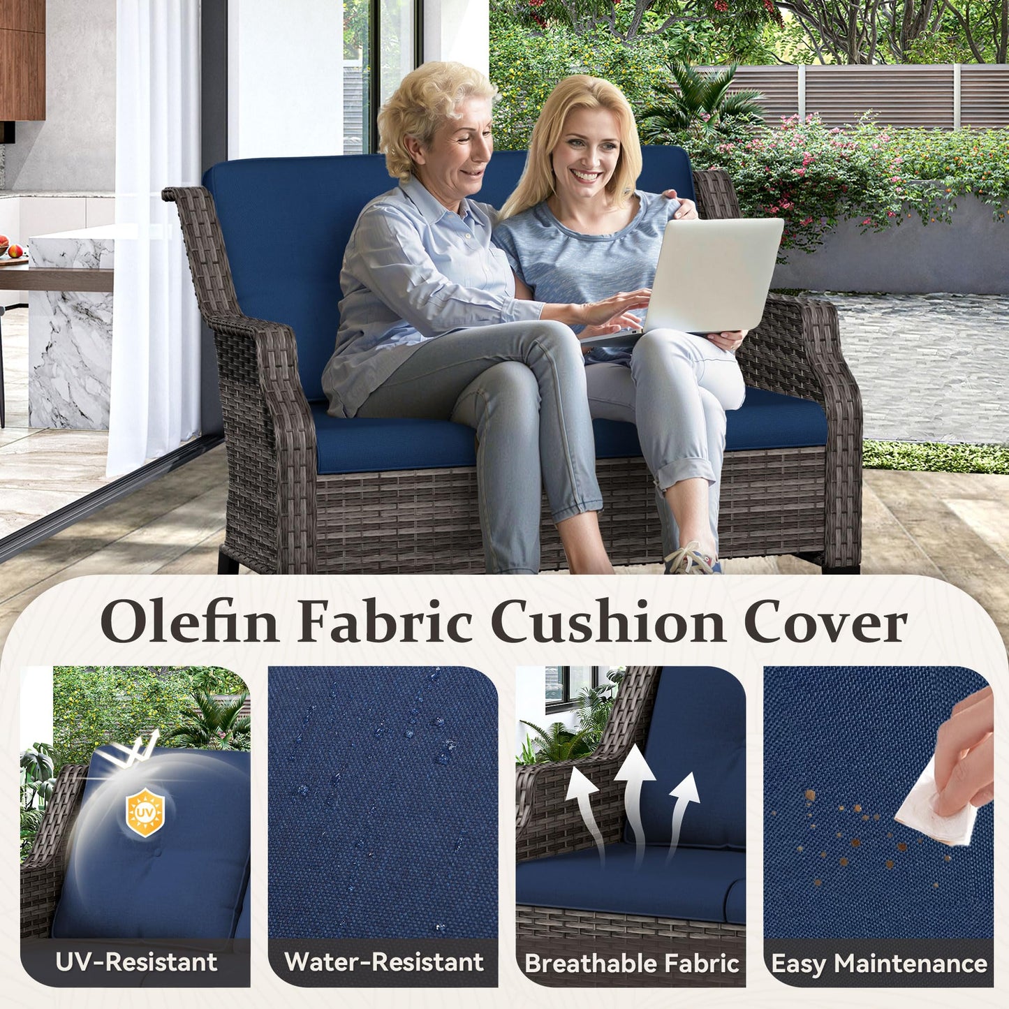 Outdoor Patio Loveseat, All-Weather 2-Seater Wicker Loveseat with Cushions, Outdoor Patio Love Seat Sofa for Garden, Balcony and Deck