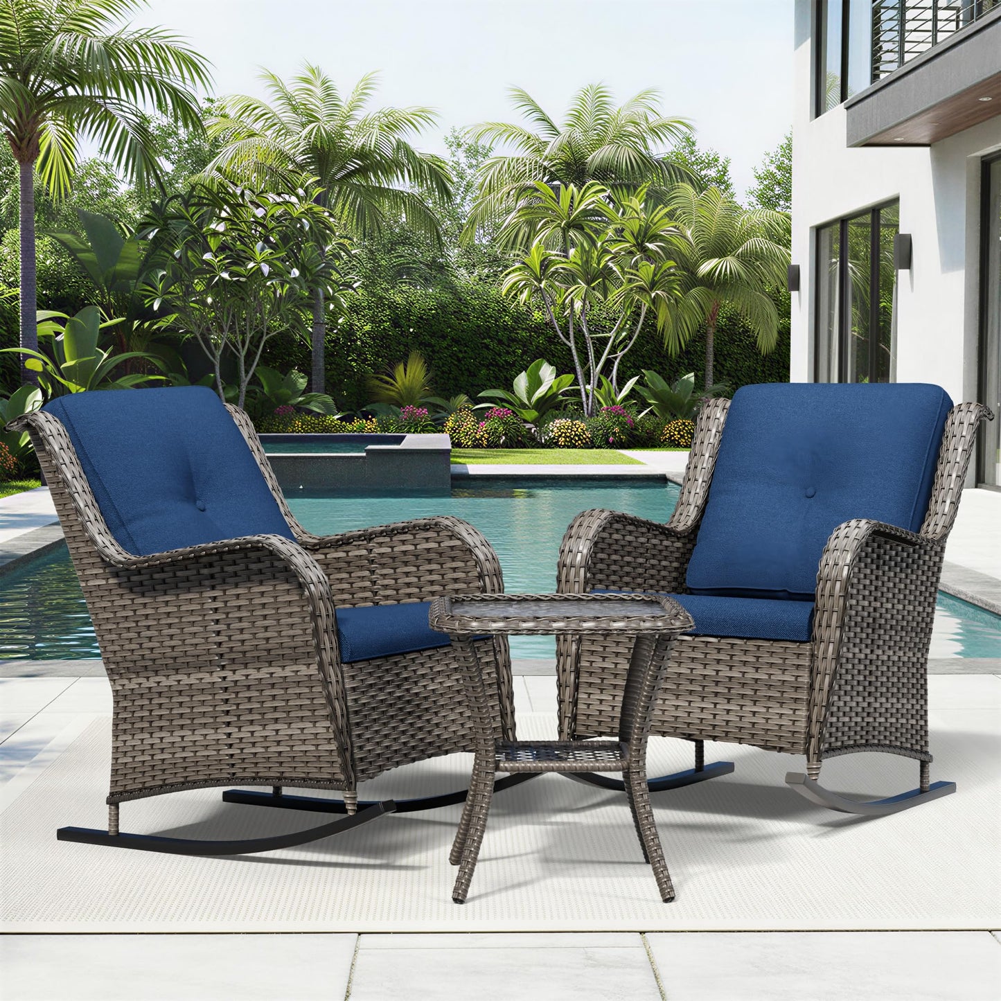 Joyside Patio Chairs Set of 2, Wicker Patio Furniture with High Back, Deep Seating, Wide Armrest, Thickened Cushions, Outdoor Rattan Furniture for Deck, Porch Use