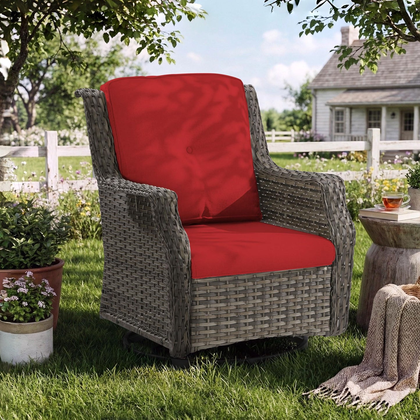 Outdoor Patio Loveseat, All-Weather 2-Seater Wicker Loveseat with Cushions, Outdoor Patio Love Seat Sofa for Garden, Balcony and Deck