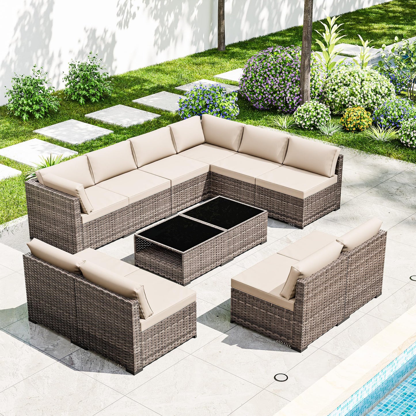 Joyside 5-Piece Patio Furniture Set, Rattan Outdoor Sectional Wicker Patio Conversation Set with Cushions and Coffee Table