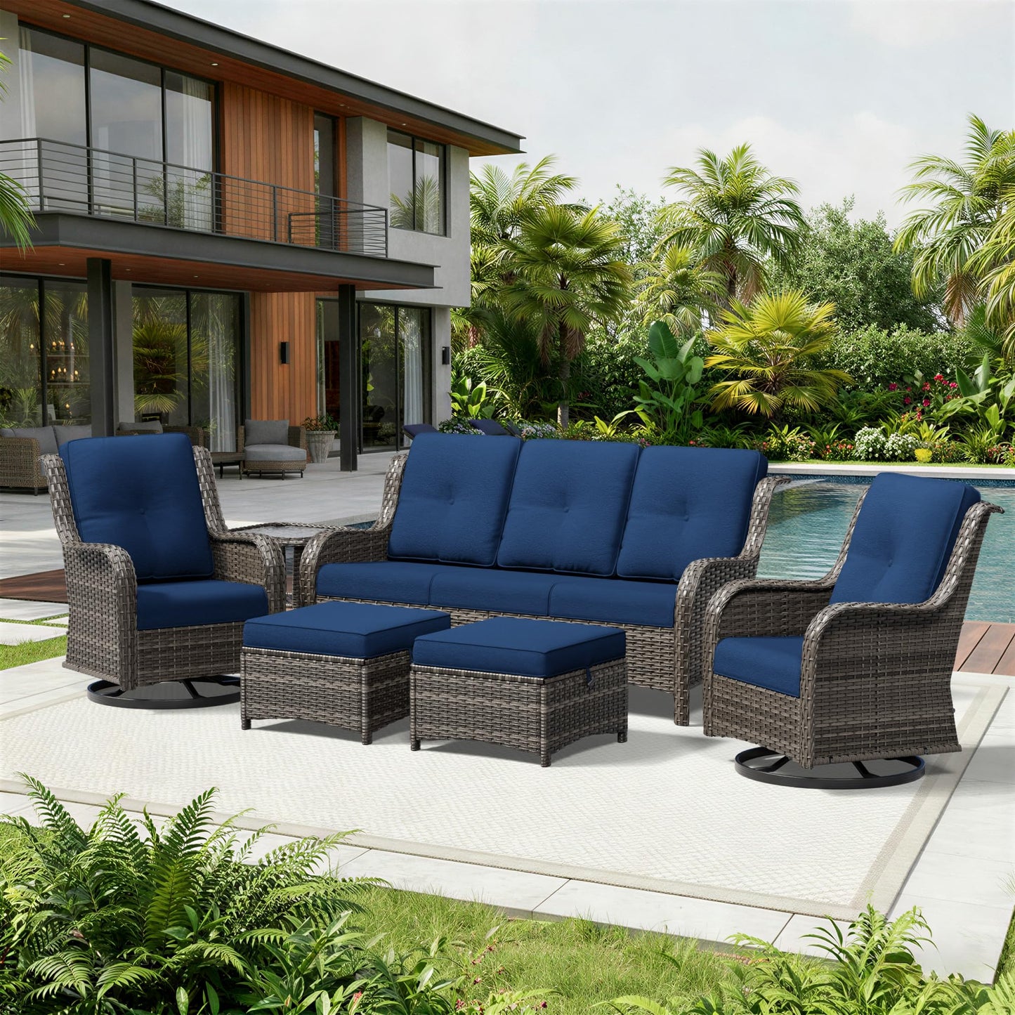 Joyside Patio Chairs Set of 2, Wicker Patio Furniture with High Back, Deep Seating, Wide Armrest, Thickened Cushions, Outdoor Rattan Furniture for Deck, Porch Use