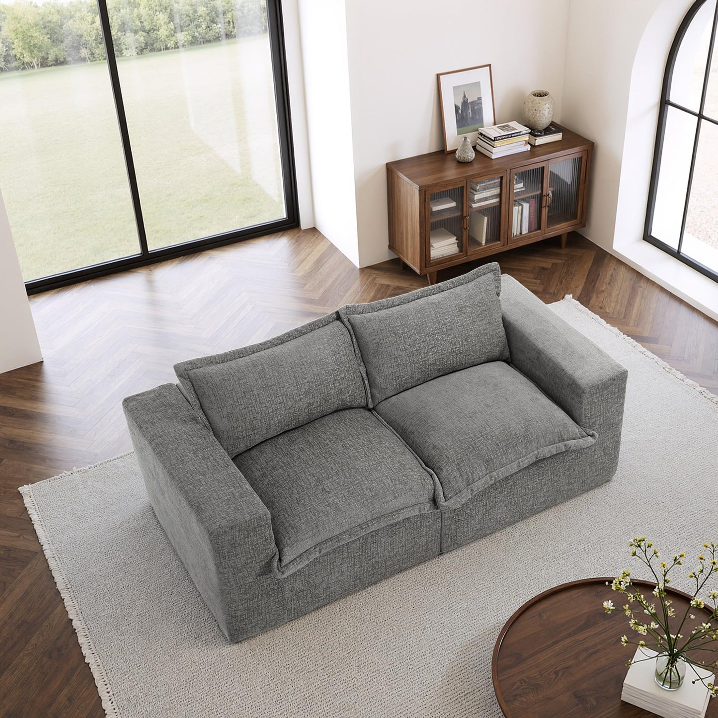116" Modular Sectional Sofa, Comfy L Shaped Modular Coush Sofa with Ottoman, 3-Seat Chenille Cloud Couches Deep Seat Sofa for Living Room, Apartment, Small Spaces, Beige