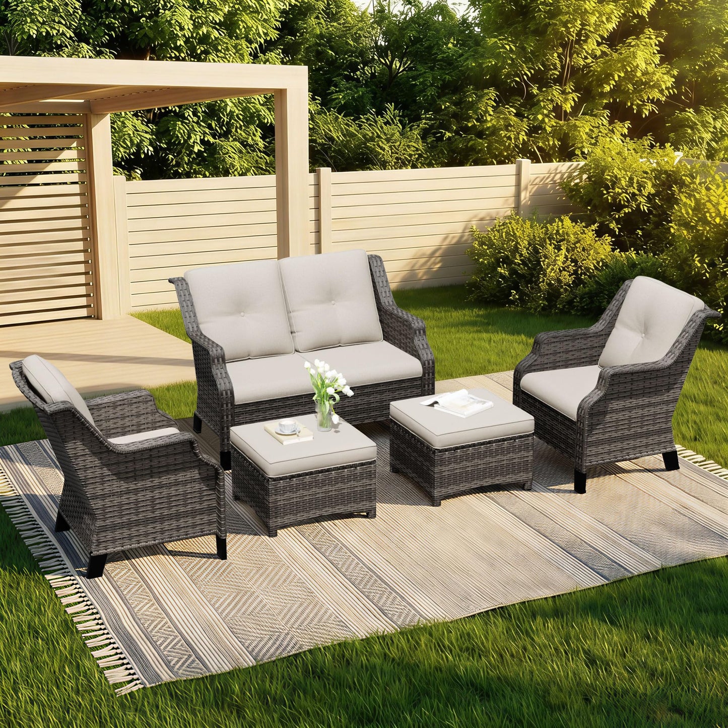 Outdoor Patio Loveseat, All-Weather 2-Seater Wicker Loveseat with Cushions, Outdoor Patio Love Seat Sofa for Garden, Balcony and Deck