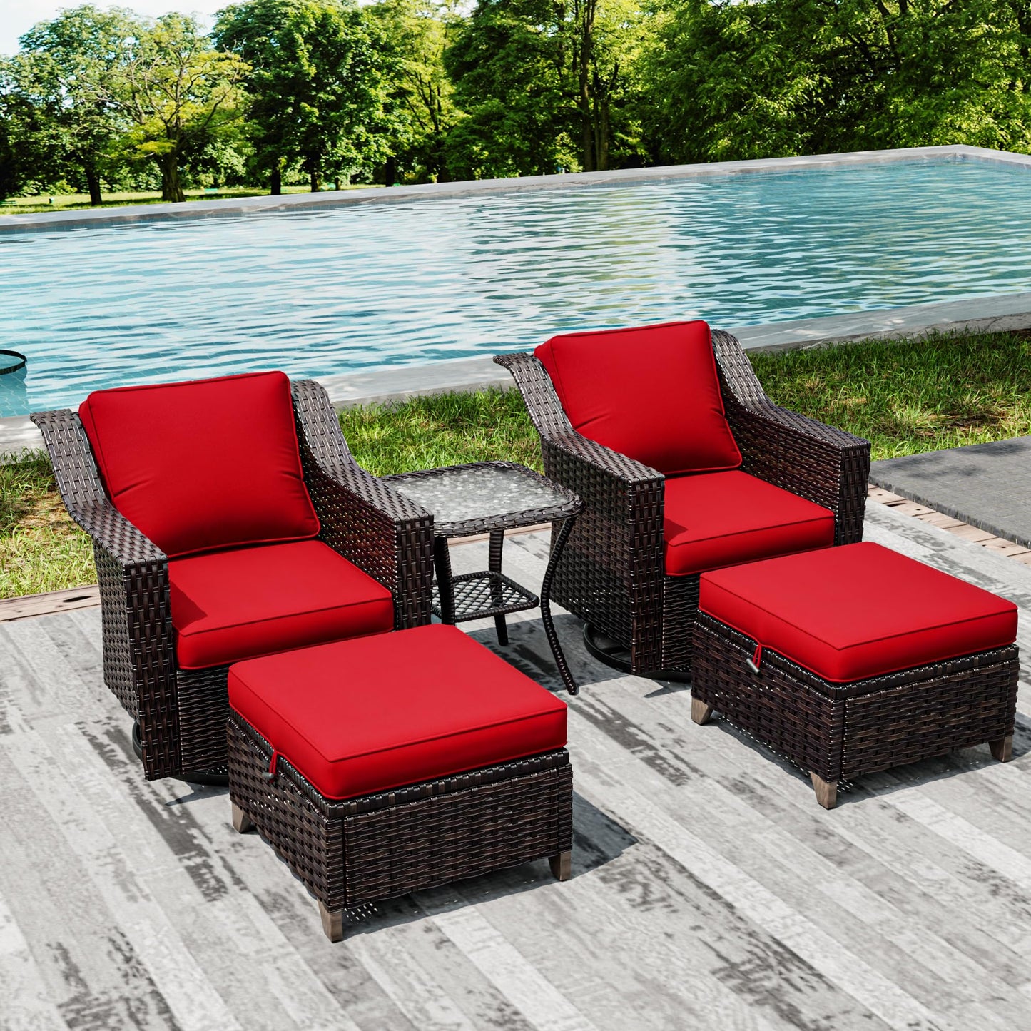 Joyside Patio Sofa - 3 Seater Rattan Sofa, All Weather High Back Sofa, Upgraded Large Size with 4inch Seat Cushions for Backyard, Garden, Poolside (Brown/Blue)