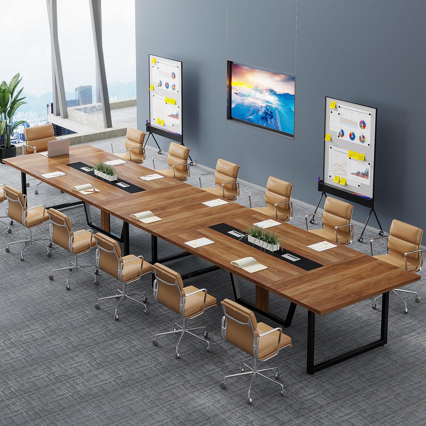Tribesigns 8FT Conference Table, 94.49 L x 47.24 W x 29.53 H Inches Large Meeting Podcast Table for 10 People, Business Style Wooden Training Table with Strong Metal Frame for Office Conference