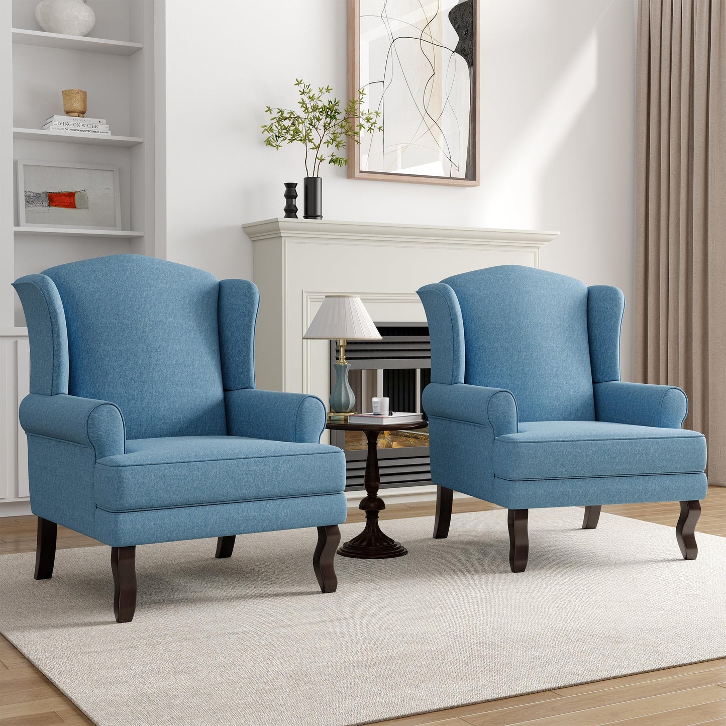 High Back Accent Chair, Comfy Upholstered Fabric Armchair for Living Room, Mid Century Modern Club Accent Chair with Curved Armrests and Solid Legs, Single Sofa Reading Chair for Bedroom, Cranberry