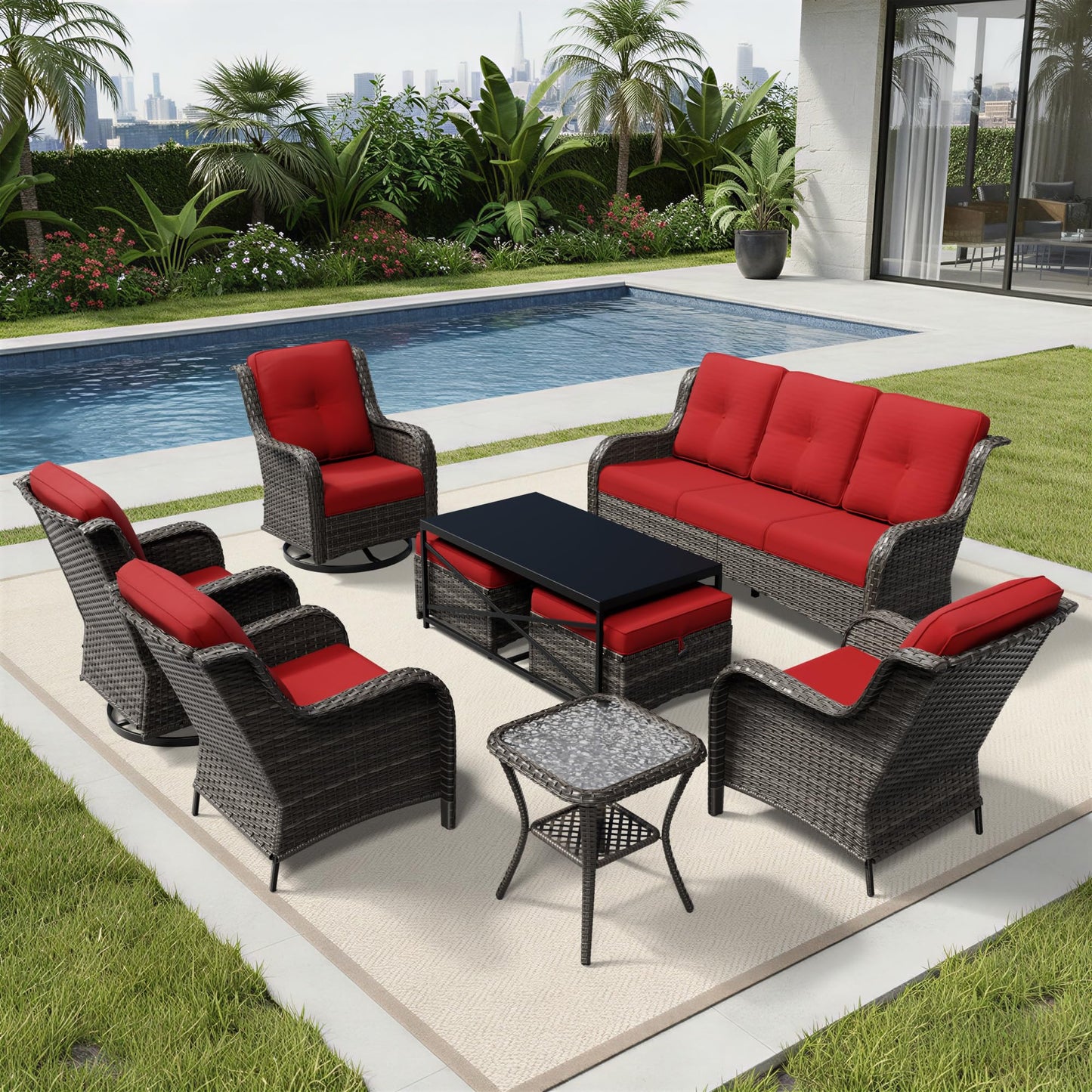 Joyside Patio Chairs Set of 2, Wicker Patio Furniture with High Back, Deep Seating, Wide Armrest, Thickened Cushions, Outdoor Rattan Furniture for Deck, Porch Use