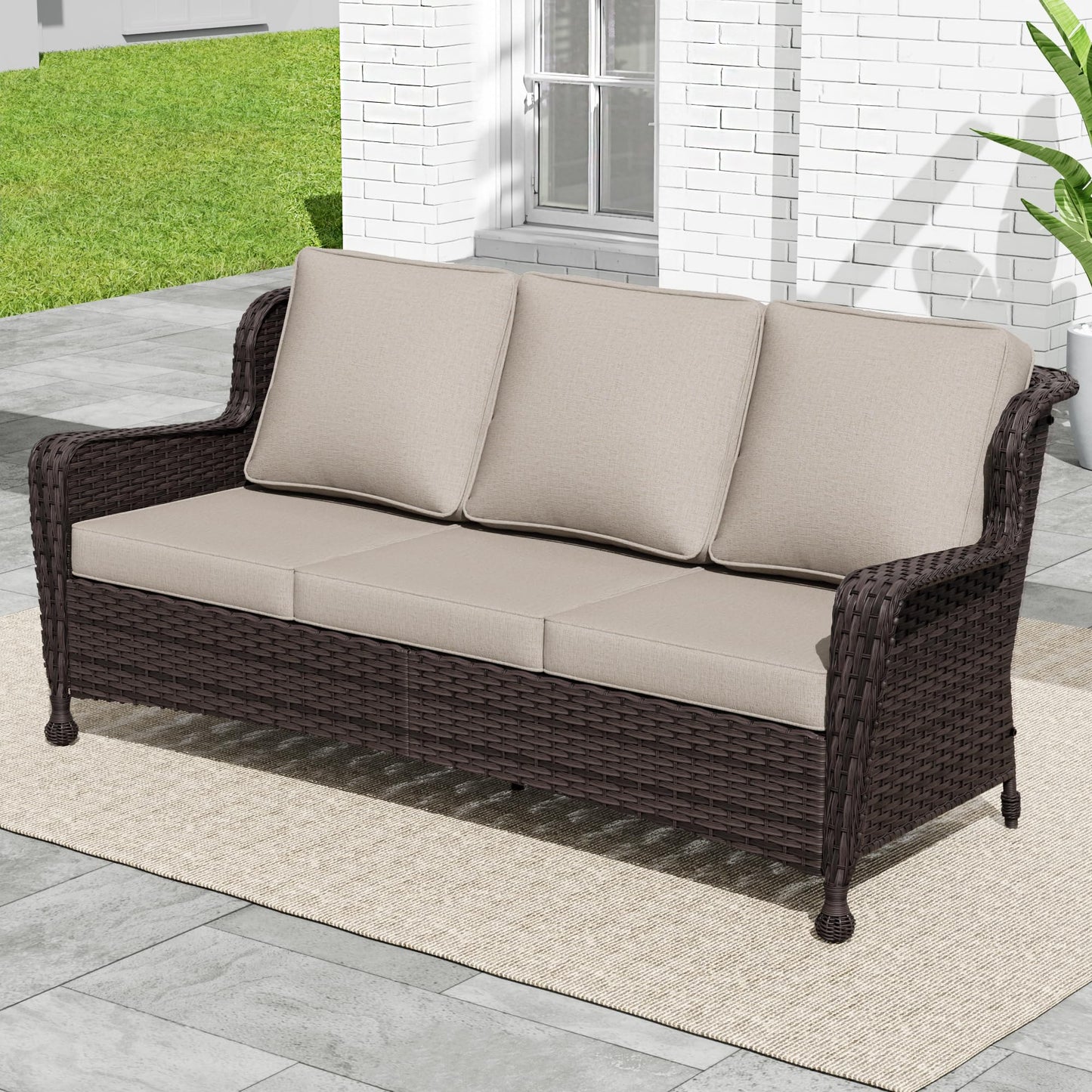 Wicker Patio Loveseat, All-Weather Rattan 2-Seat Sofa with Cushions, Outdoor Patio Furniture Set for Patio, Balcony, Backyard, Deck, Poolside