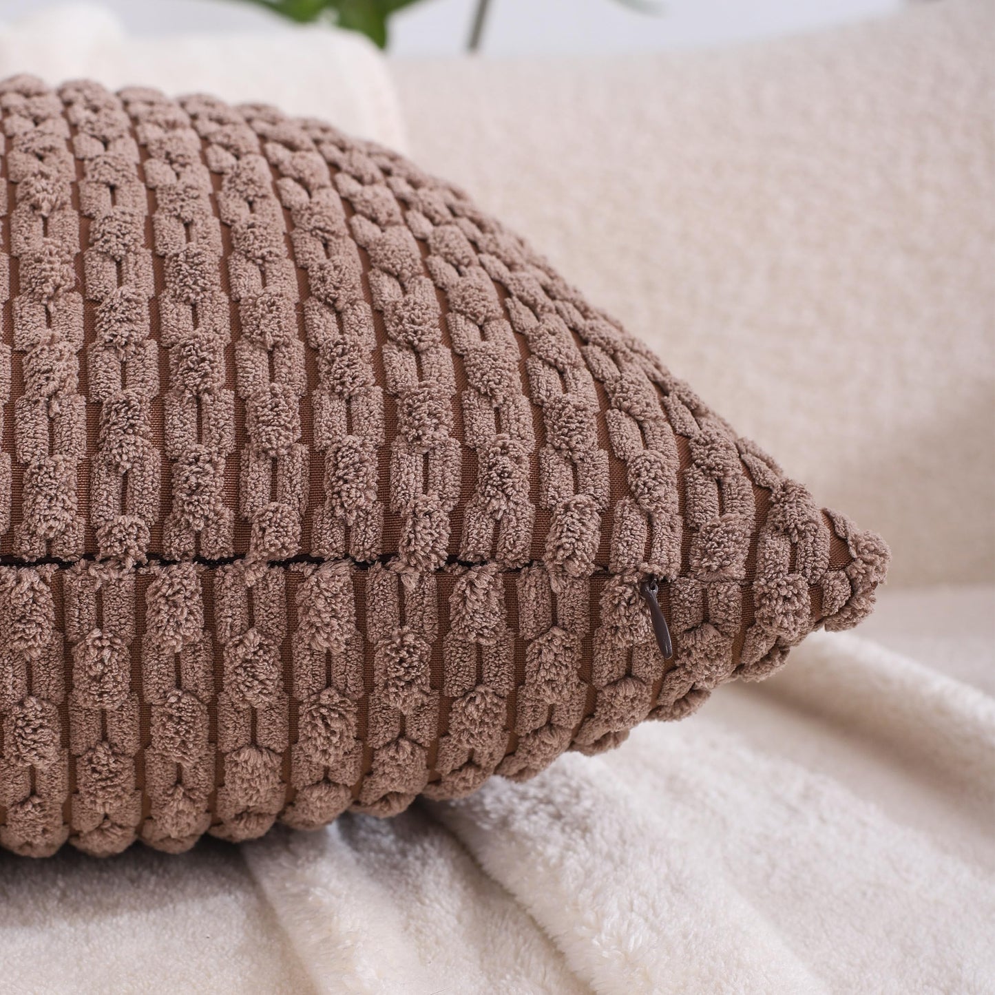 VAKADO Couch Throw Pillow Covers 16x16 Set of 4 Decorative Neutral Corduroy Boho Rustic Farmhouse Cushion Case Square for Home Decor Sofa Living Room Bed