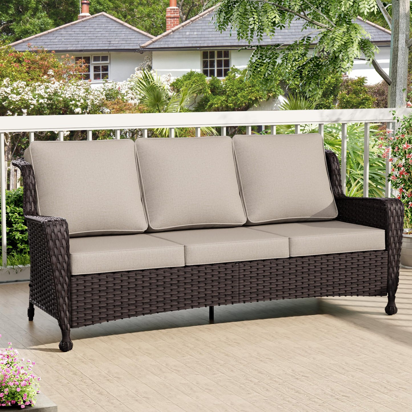 Wicker Patio Loveseat, All-Weather Rattan 2-Seat Sofa with Cushions, Outdoor Patio Furniture Set for Patio, Balcony, Backyard, Deck, Poolside