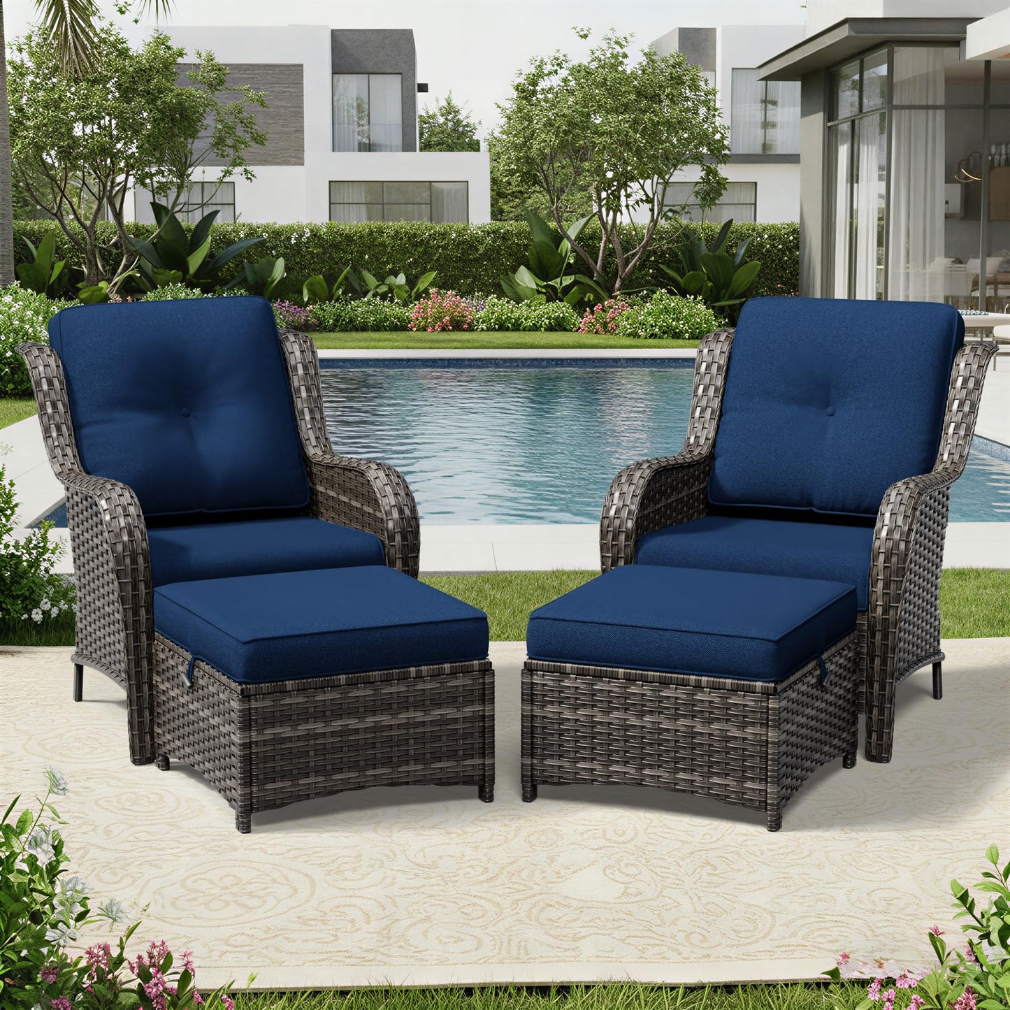 Joyside Patio Chairs Set of 2, Wicker Patio Furniture with High Back, Deep Seating, Wide Armrest, Thickened Cushions, Outdoor Rattan Furniture for Deck, Porch Use