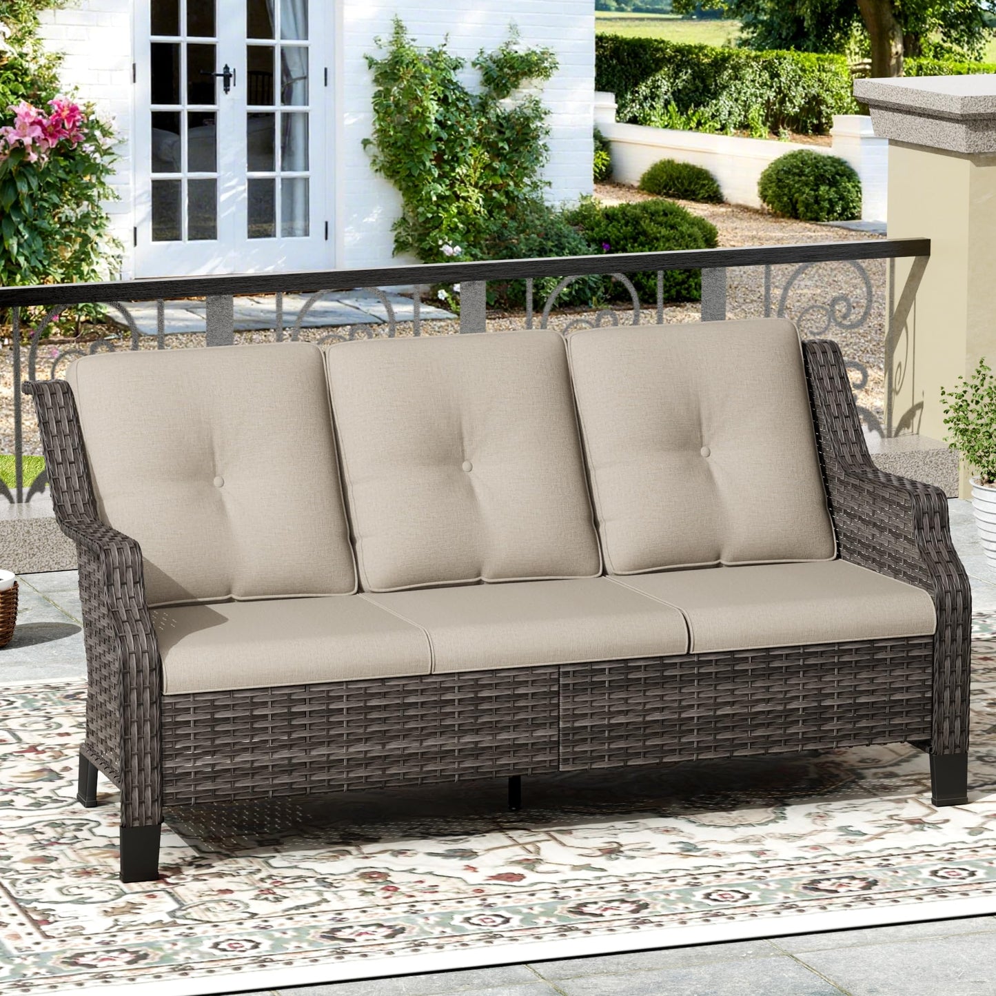 Outdoor Patio Loveseat, All-Weather 2-Seater Wicker Loveseat with Cushions, Outdoor Patio Love Seat Sofa for Garden, Balcony and Deck