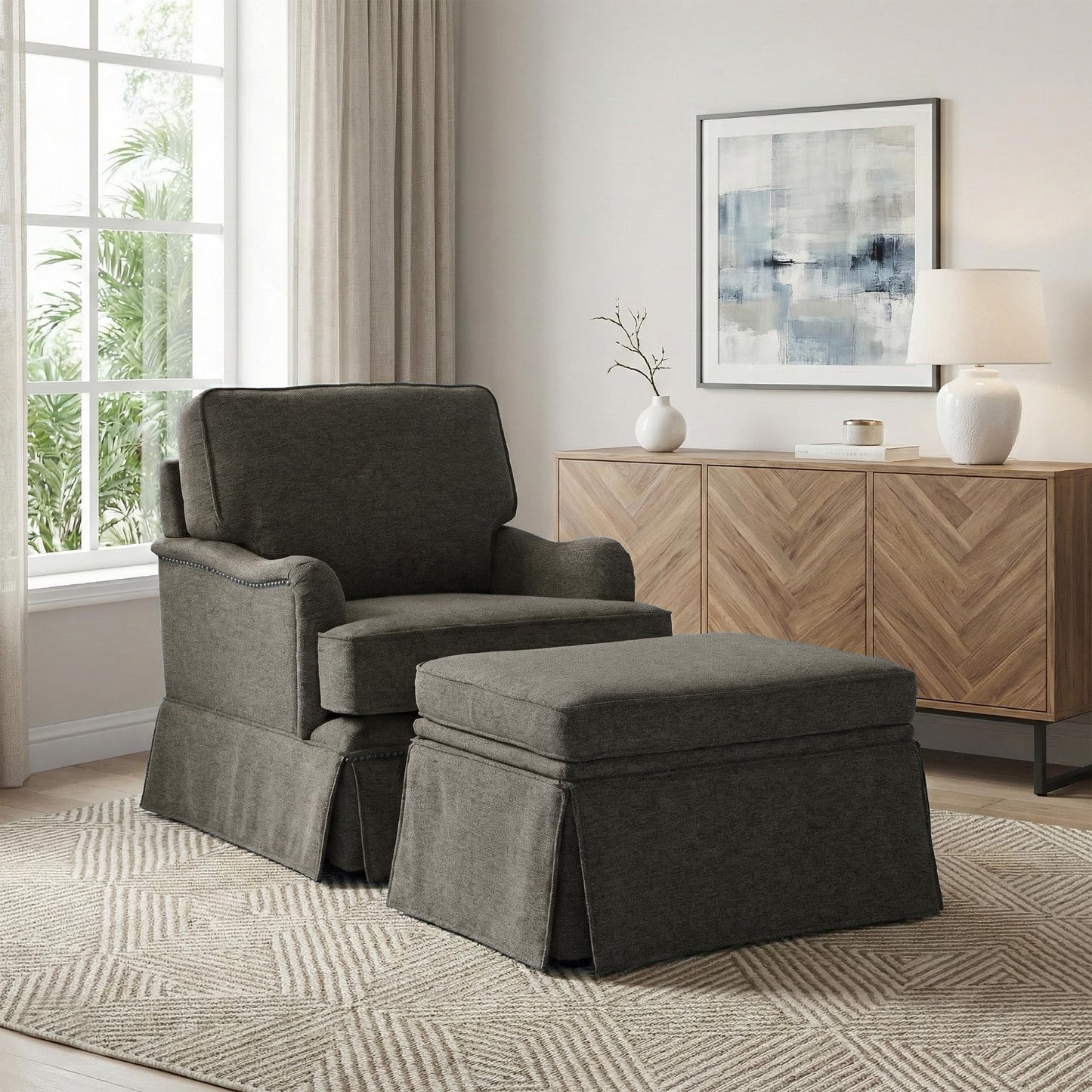 Swivel Accent Chair, 360° Swivel Upholstered Armchairs with Curved Arms, Comfy Chenille Fabric Lounge Reading Chairs for Living Room Bedroom Study, Metal Swivel Base, Tan