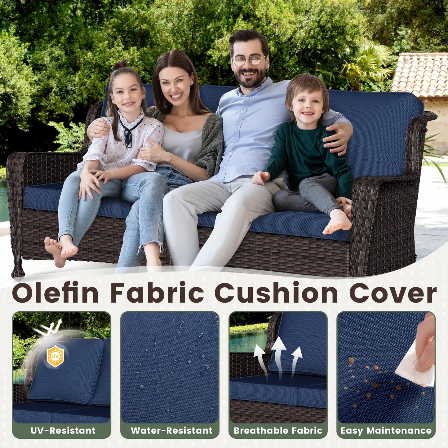 Wicker Patio Loveseat, All-Weather Rattan 2-Seat Sofa with Cushions, Outdoor Patio Furniture Set for Patio, Balcony, Backyard, Deck, Poolside