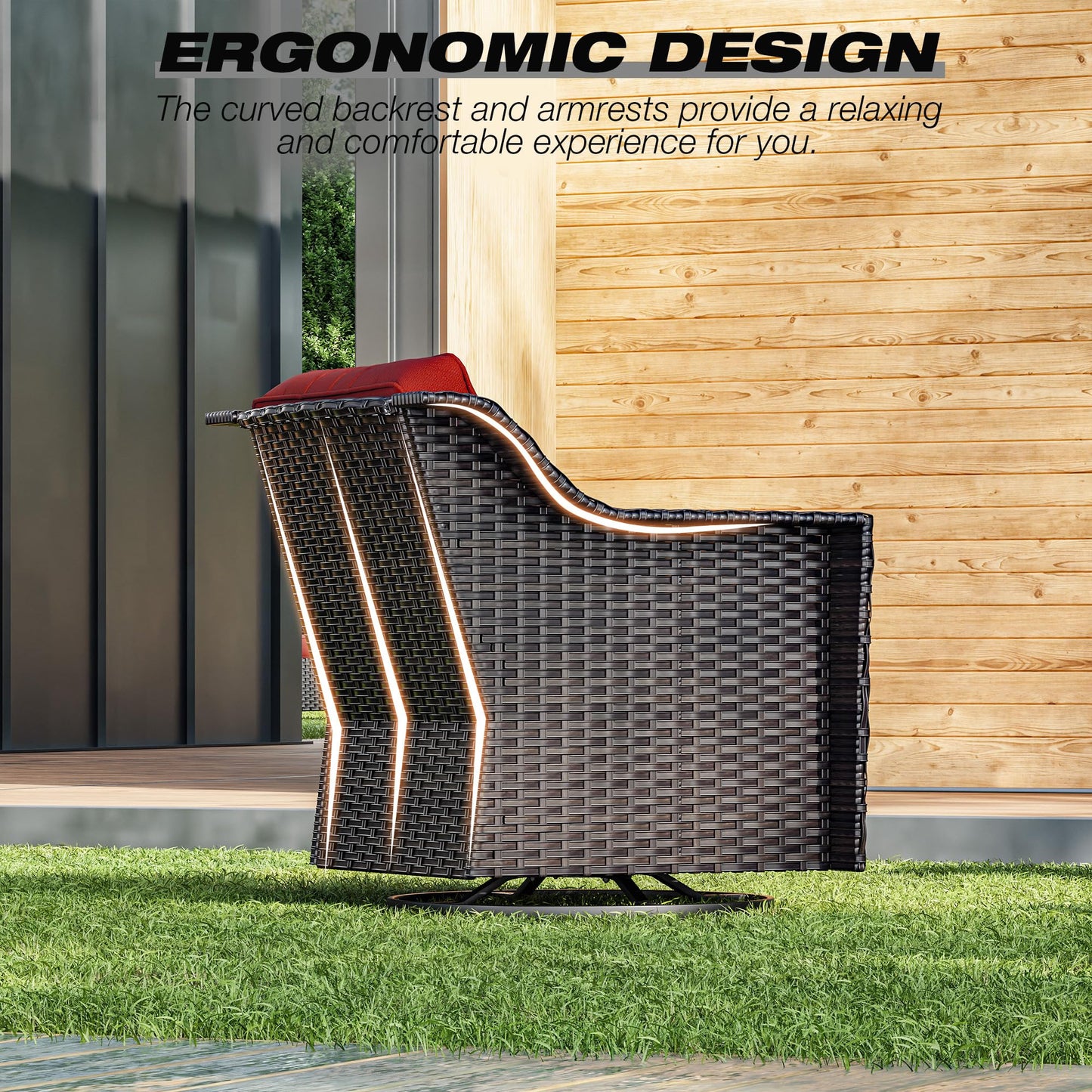Joyside Patio Sofa - 3 Seater Rattan Sofa, All Weather High Back Sofa, Upgraded Large Size with 4inch Seat Cushions for Backyard, Garden, Poolside (Brown/Blue)