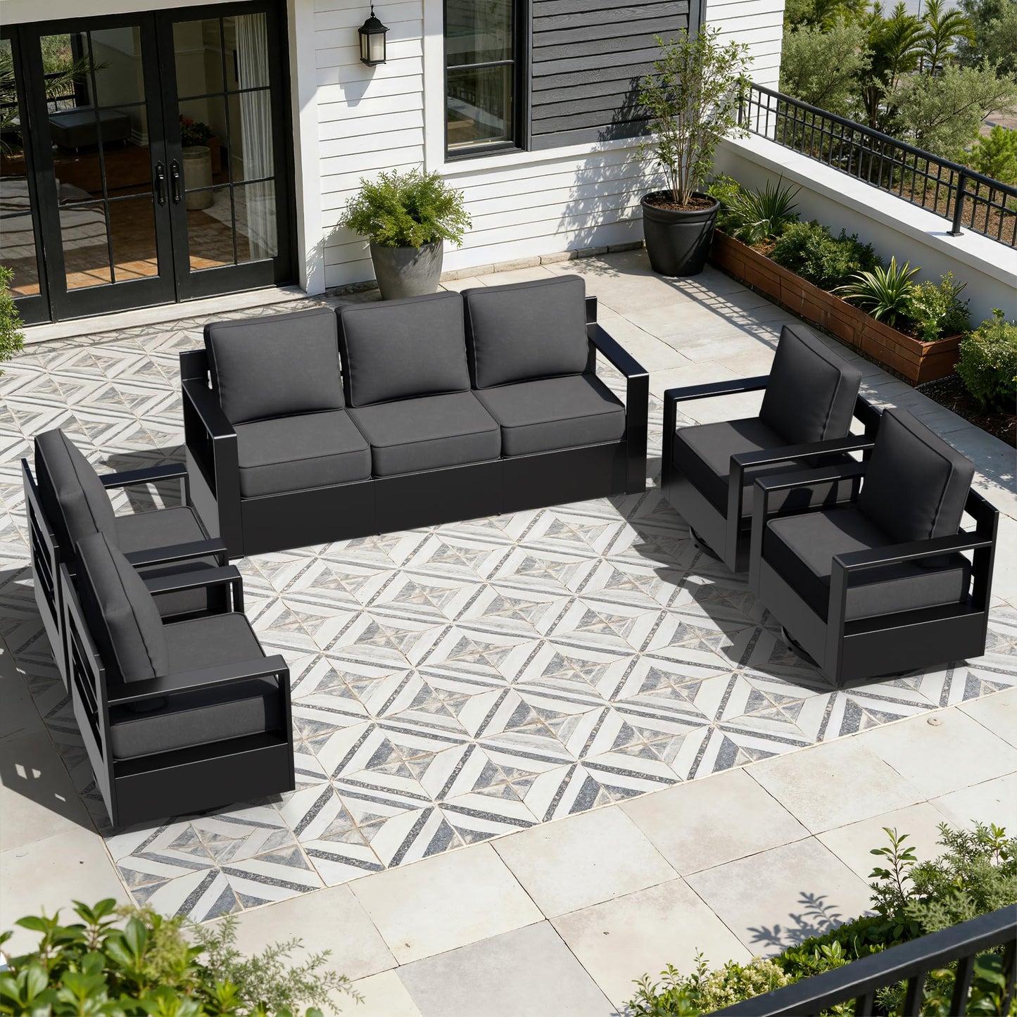 Aluminum Patio Swivel Chair - Outdoor Swivel Rocking Chair with 6" Thick Removable Cushions, All-Weather Metal Frame, Deep Setting for Garden, Poolside and Porch