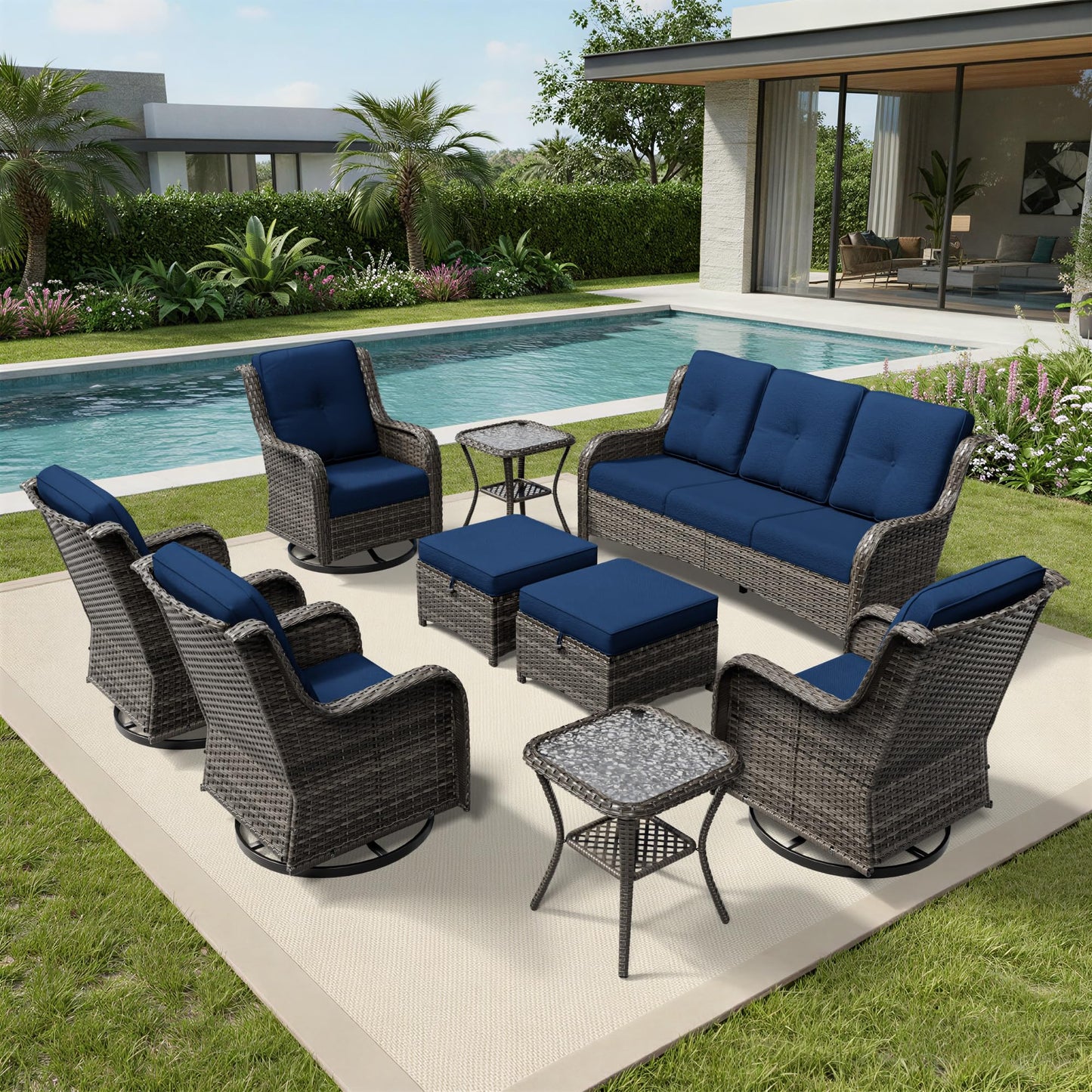 Joyside Patio Chairs Set of 2, Wicker Patio Furniture with High Back, Deep Seating, Wide Armrest, Thickened Cushions, Outdoor Rattan Furniture for Deck, Porch Use