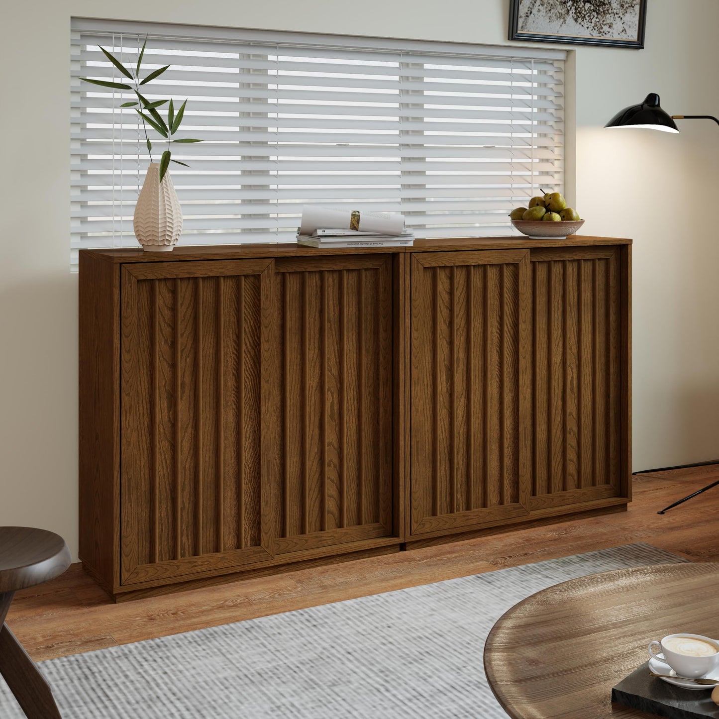 LKTART Mid Century Modern Sideboard Buffet Cabinet, Narrow Walnut Sideboard,Wood Storage Cabinet Credenza with 2 Doors for Living Room, Kitchen, Entryway, Hallway(9.25" D*39" L)