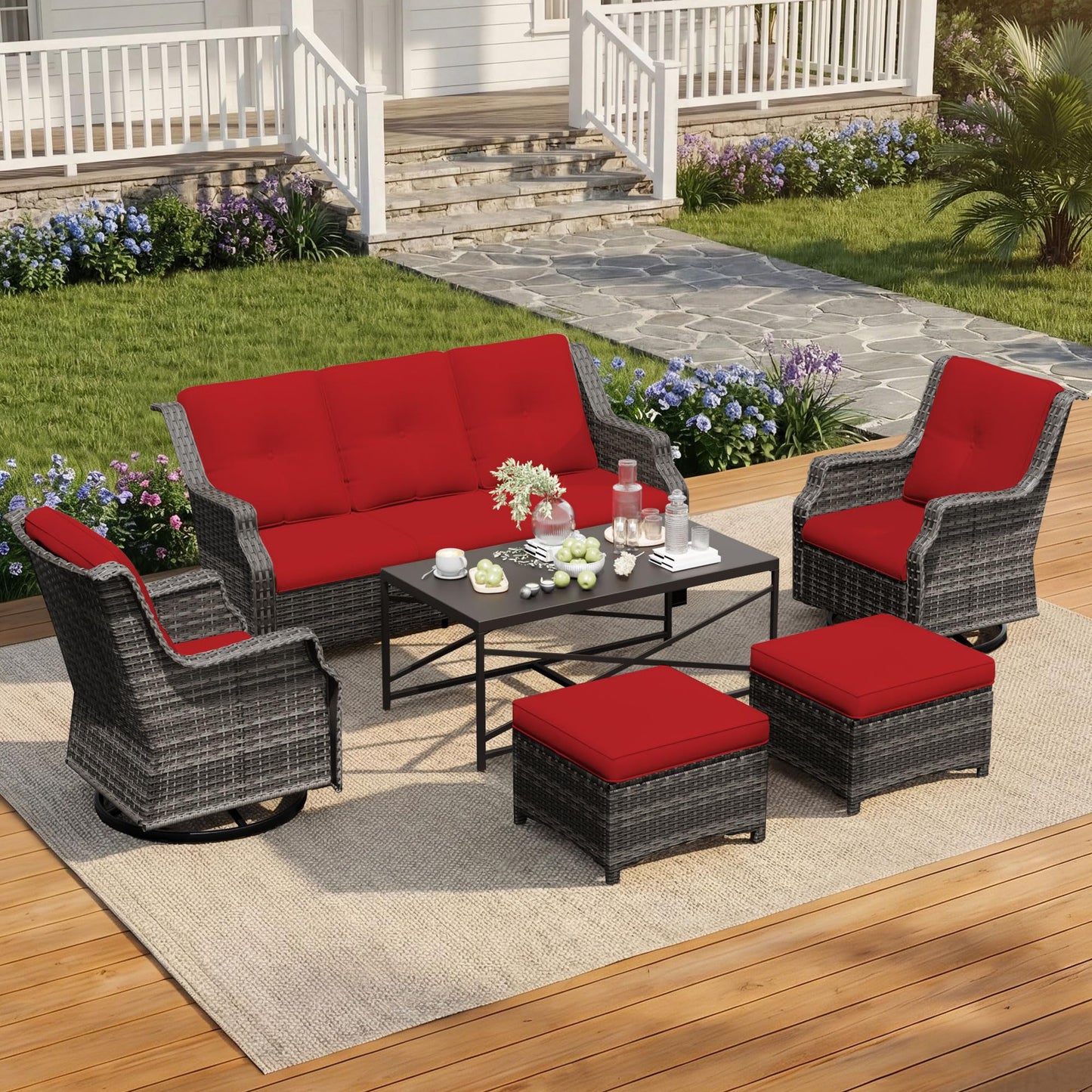 Outdoor Patio Loveseat, All-Weather 2-Seater Wicker Loveseat with Cushions, Outdoor Patio Love Seat Sofa for Garden, Balcony and Deck