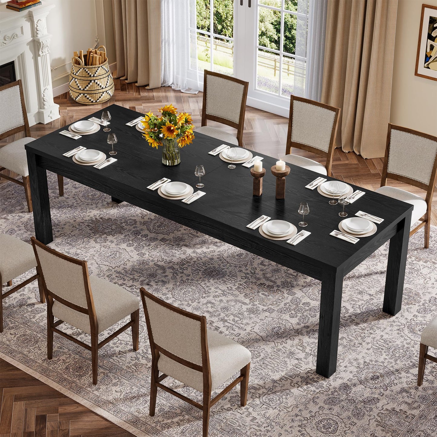 78.7" Large Dining Table for 6 8 10, Solid Wood Rustic Kitchen Table, Modern Farmhouse Rectangular Dining Desk for Kitchen, Living Room, Wood Brown