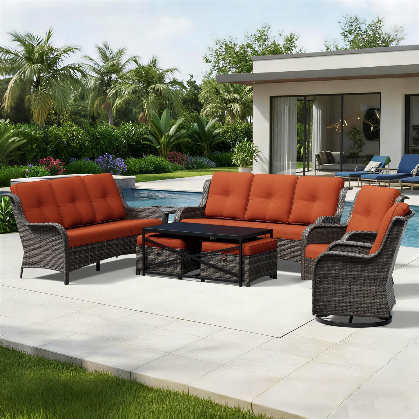 Joyside Patio Chairs Set of 2, Wicker Patio Furniture with High Back, Deep Seating, Wide Armrest, Thickened Cushions, Outdoor Rattan Furniture for Deck, Porch Use