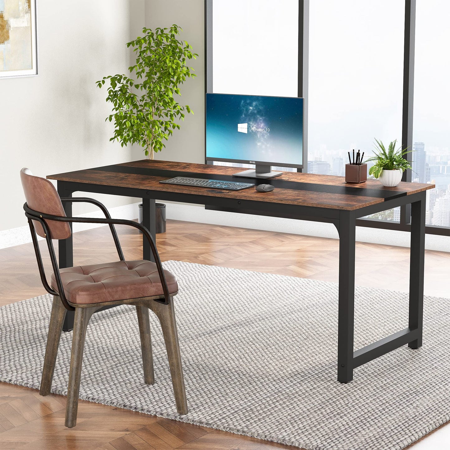 Tribesigns Modern Simple Computer Desk, 47 inch Vintage Office Desk Computer Table, Study Writing Study Desk Workstation for Home Office, Rustic Brown