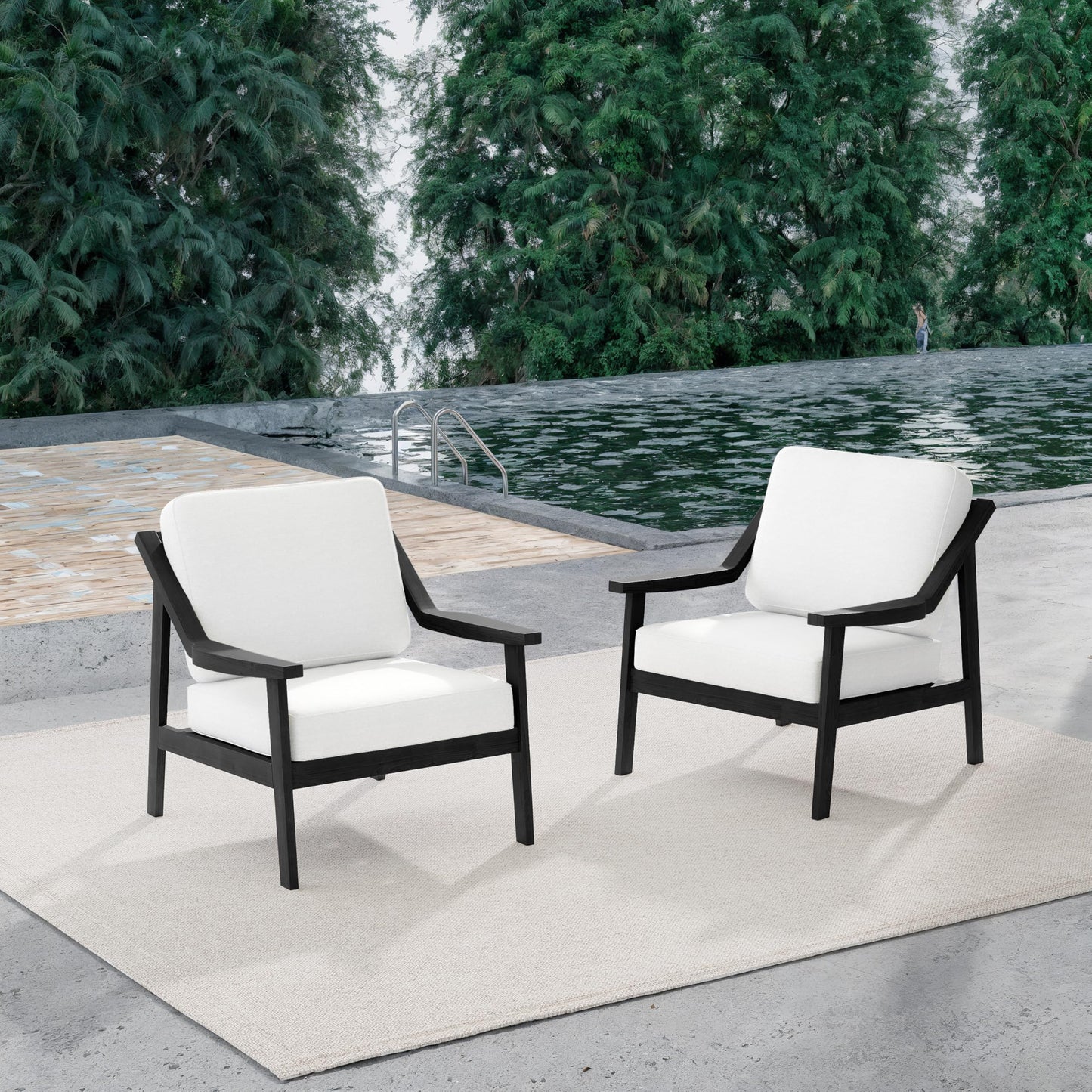 Outdoor Patio Furniture Set, 2 Piece Outdoor Patio Sofa Armchairs with Washable Thick Cushions, All-Weather Solid Wood Patio Bistro Set for Porch, Balcony, Natural Frame & Beige Cushion