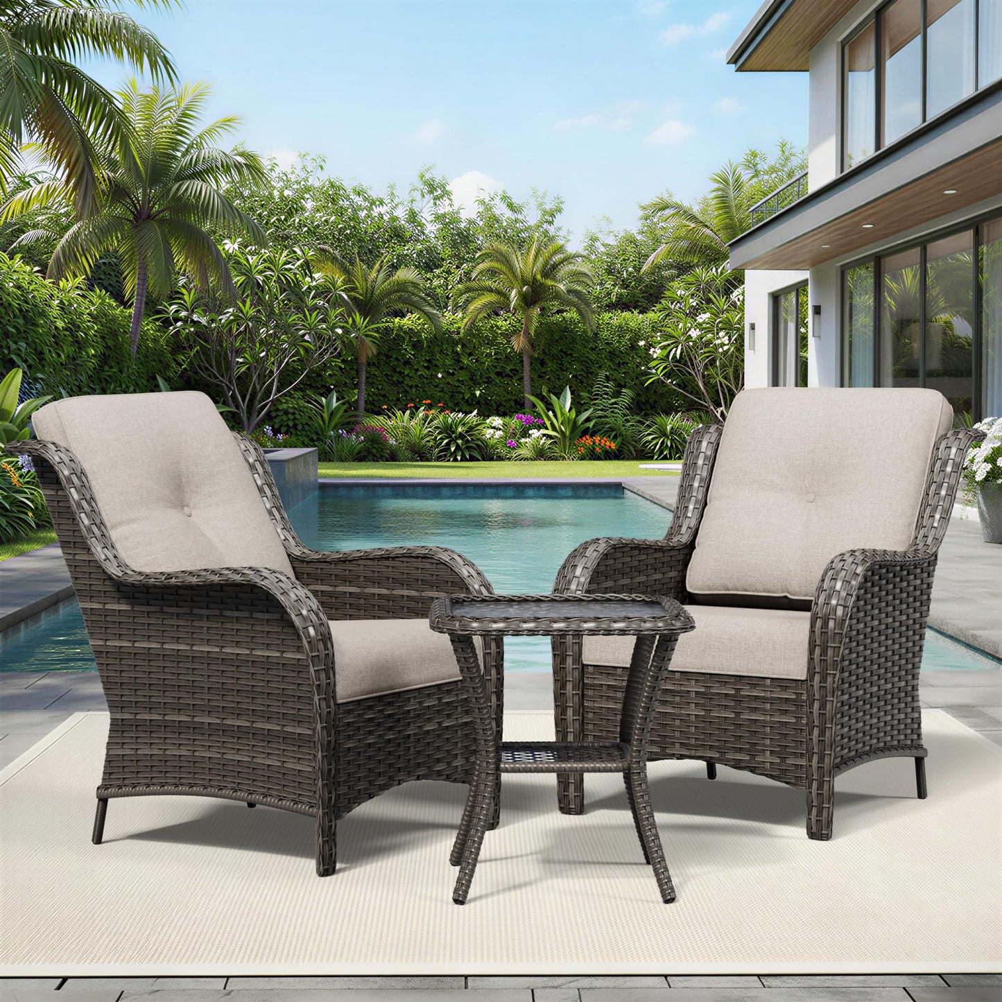 Joyside Patio Chairs Set of 2, Wicker Patio Furniture with High Back, Deep Seating, Wide Armrest, Thickened Cushions, Outdoor Rattan Furniture for Deck, Porch Use