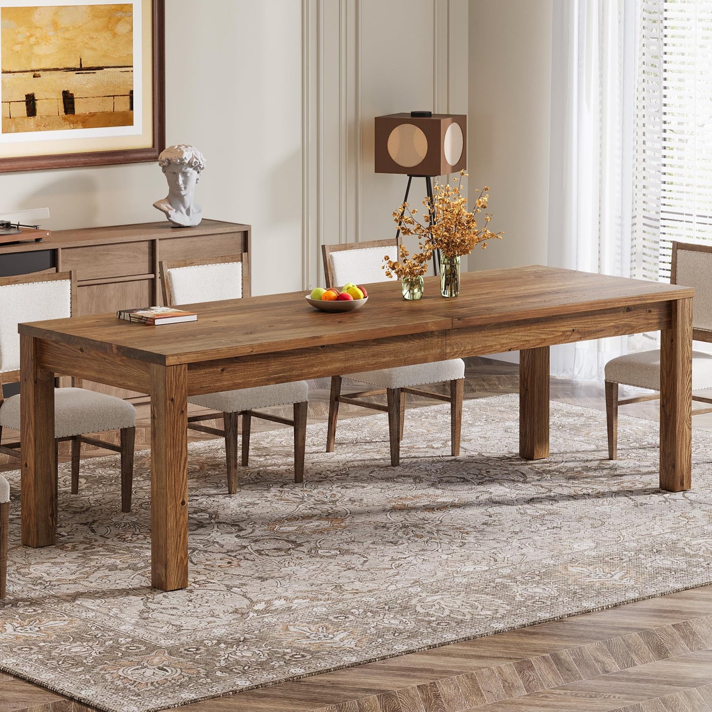 78.7" Large Dining Table for 6 8 10, Solid Wood Rustic Kitchen Table, Modern Farmhouse Rectangular Dining Desk for Kitchen, Living Room, Wood Brown