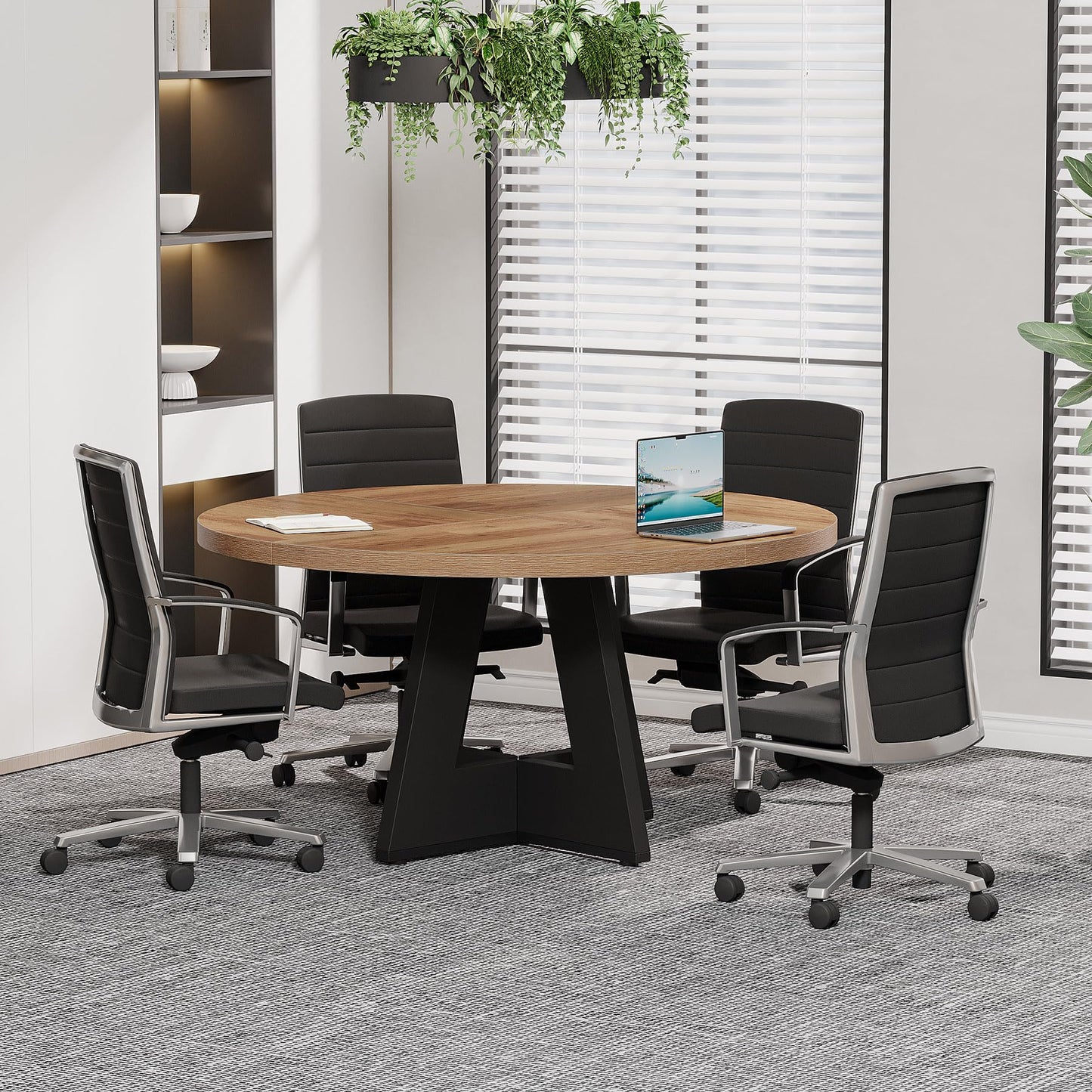 Tribesigns 47-Inch Round Conference Table for 4-6 People, Wooden Meeting Room Table with Thicken Tabletop and Wood Base (Grey)