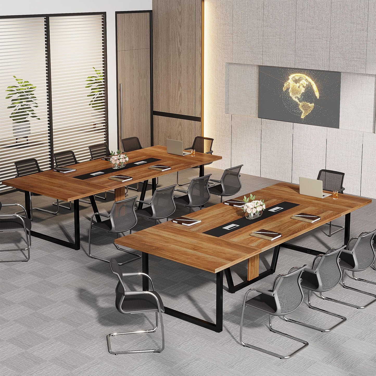 Tribesigns 8FT Conference Table, 94.49 L x 47.24 W x 29.53 H Inches Large Meeting Podcast Table for 10 People, Business Style Wooden Training Table with Strong Metal Frame for Office Conference