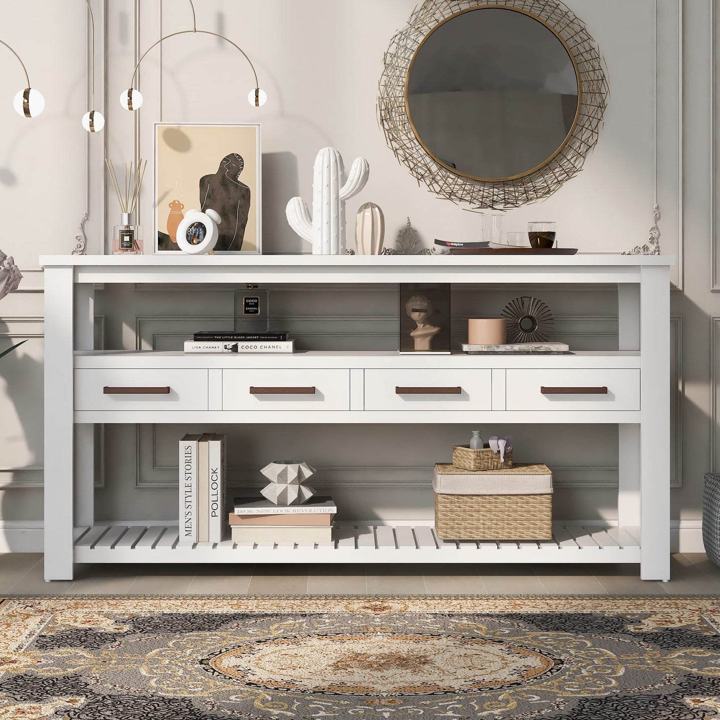 LKTART 63" Solid Wood Console Table Sofa Table with Storage Drawers and Bottom Shelf,Farmhouse Entryway Table for Hallway Foyer,Living Room,Easy Assembled (63" Espresso)