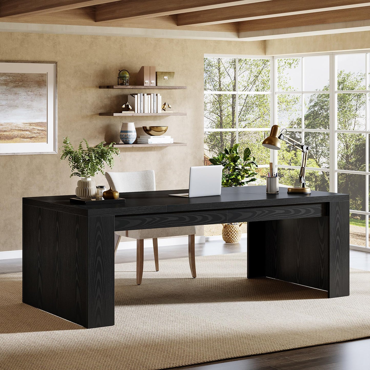Tribesigns 70.9-Inch Executive Desk, Large Wooden Computer Office Desk with Sturdy Double Pedestal Legs, Writing Table Business Workspace Home Office Furniture for Home Office (Brown)