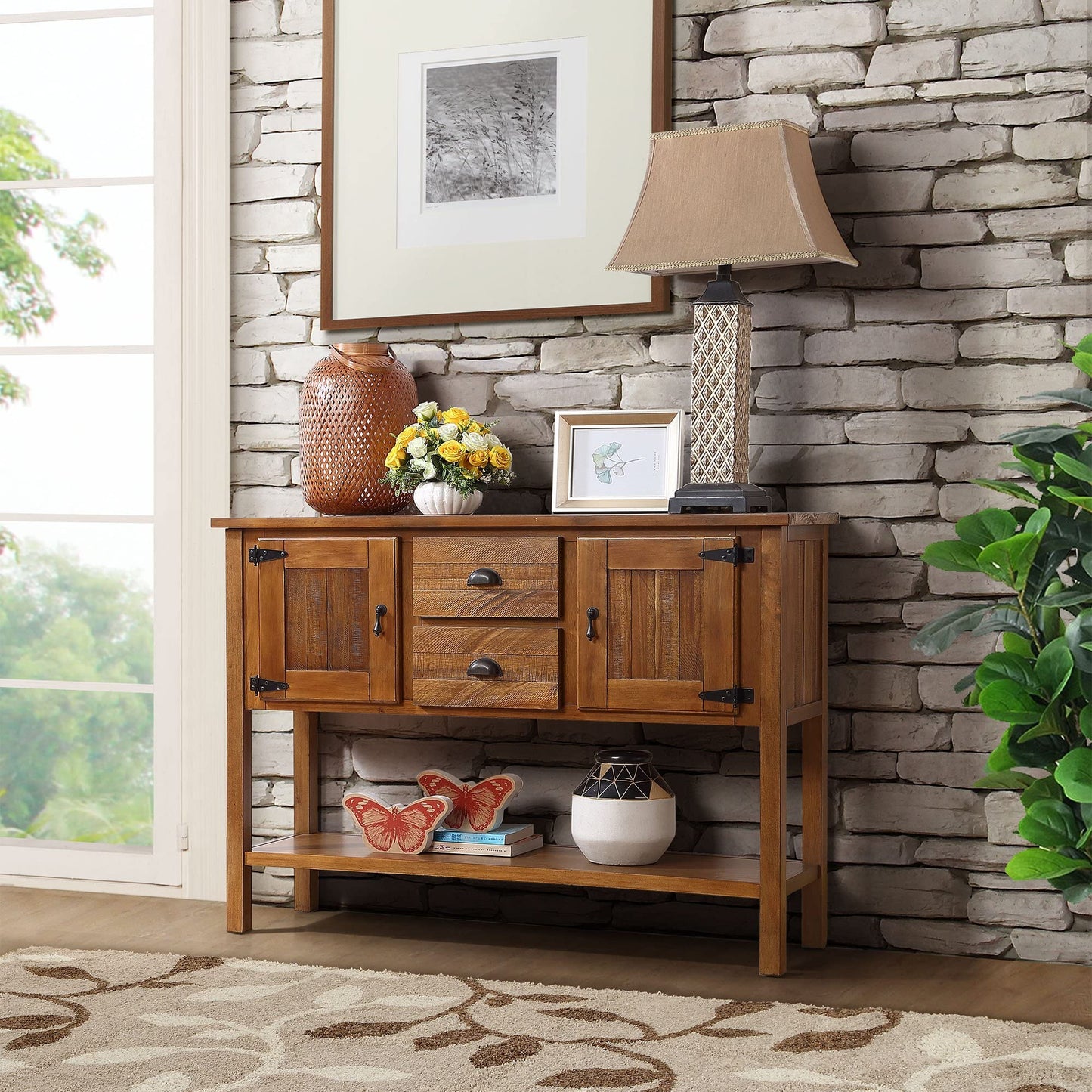 LKTART Solid Wood Farmhouse Console Table,Sofa Table with Storage Drawers and Shelves,Entryway Table for Entry Hallway Foyer Sofa Side Table,EasyAssembled (48" Navy Blue)