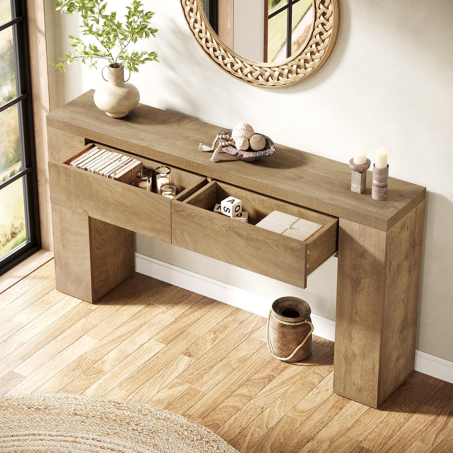 Tribesigns 63-Inch Console Table, Farmhouse Entryway Table with 2 Drawers and Sturdy Legs for Hallway, Living Room, Foyer, Easy Assembly (Black)