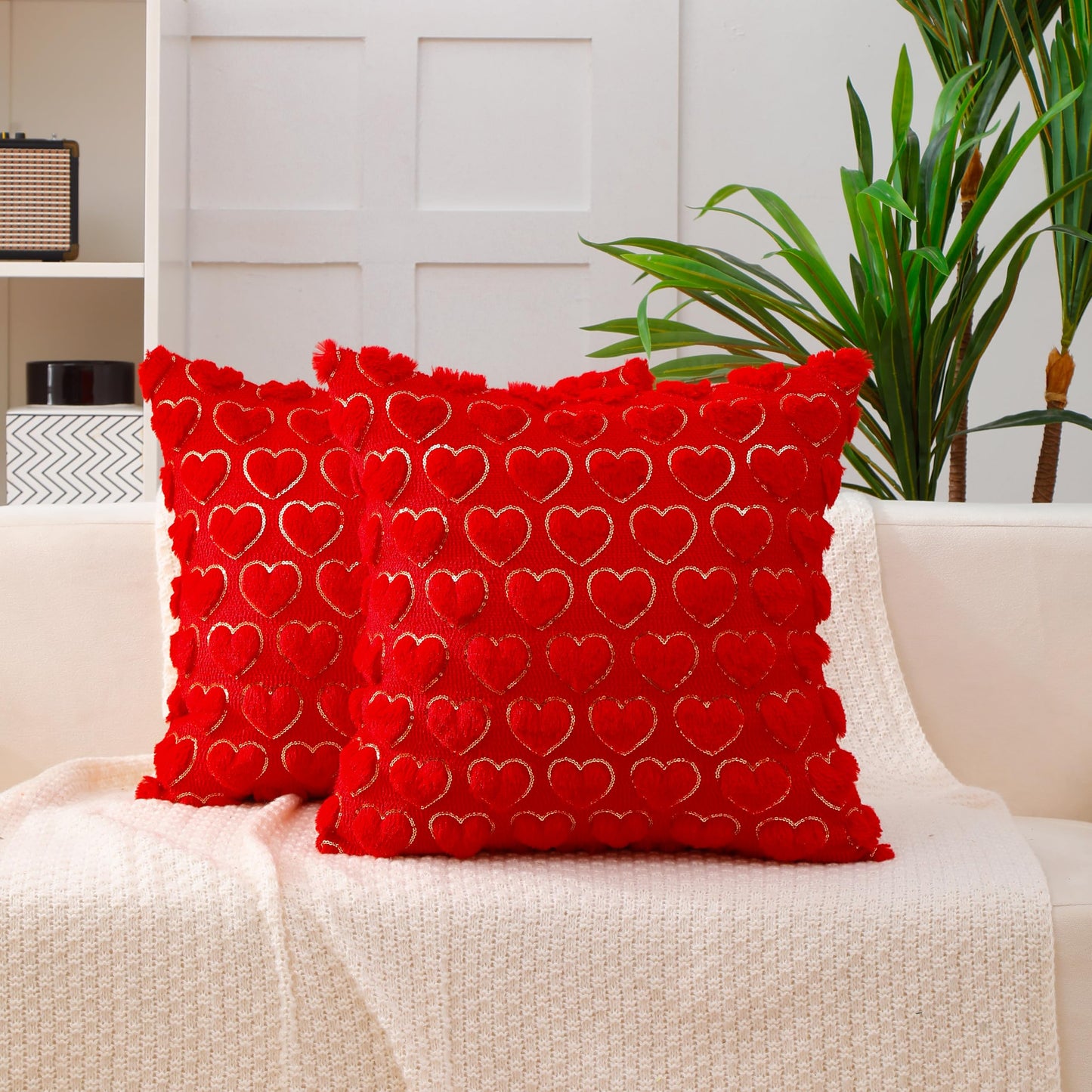 VAKADO Valentines Day Throw Pillow Covers 18x18 Set of 2 Pink Decorative Love Hearts Lover Square Cushion Cases Couch Home Decor Gift for Sofa