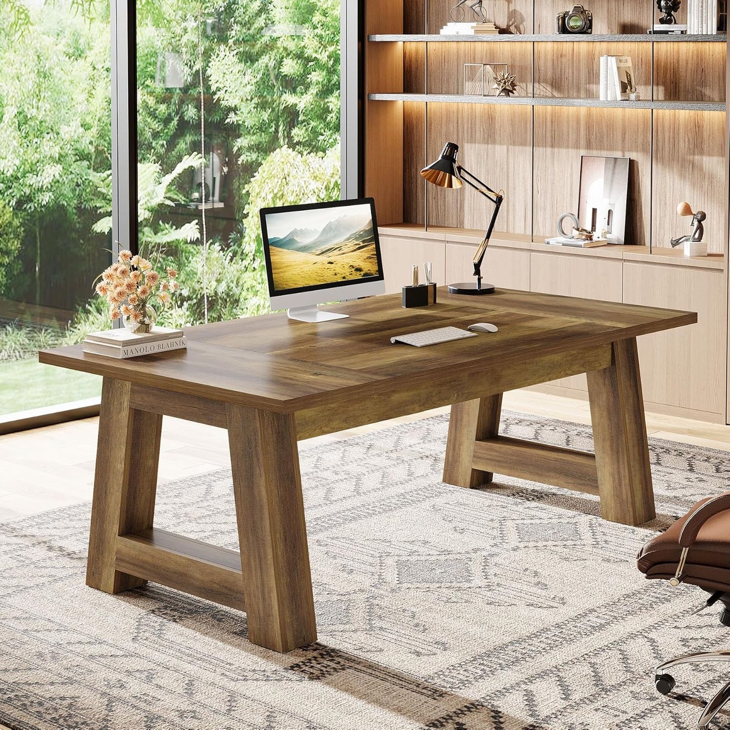 Tribesigns 62.6" Executive Desk, Large Office Computer Desk with Thickened Frame, Modern Simple Workstation Writing Table Business Furniture for Home Office, Rustic Brown
