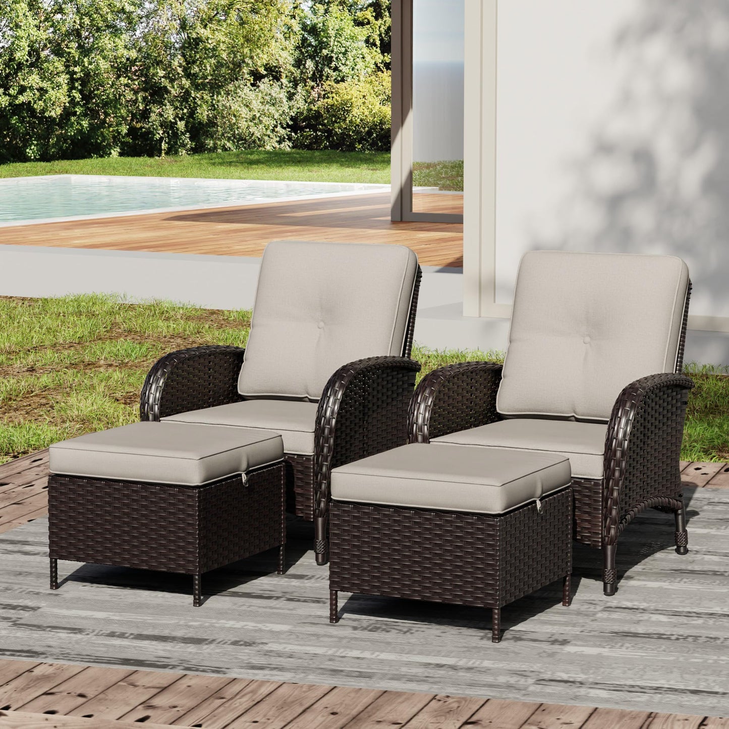 Joyside Wicker Patio Chairs Set of 2, Rattan Outdoor Furniture with Thickened Cushions, High Back, Deep Seating, Wide Armrest, Outdoor Chairs for Porch, Deck