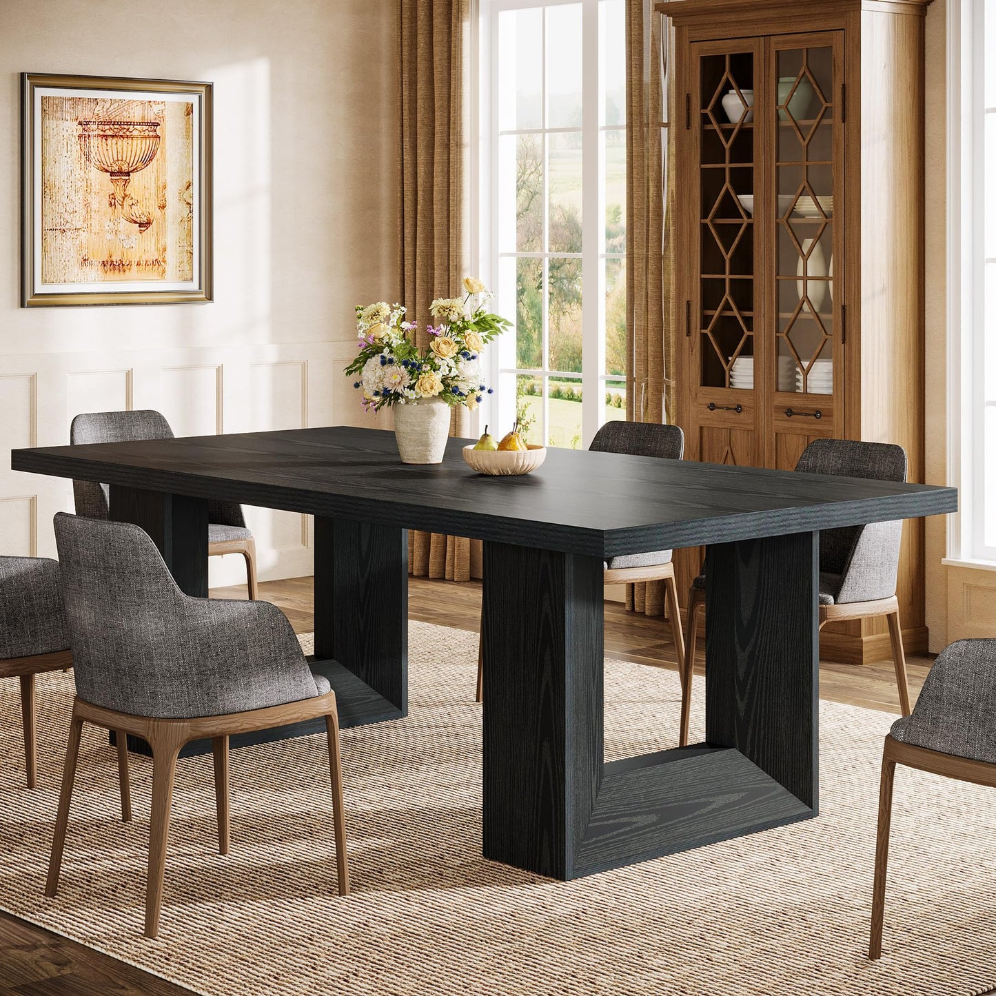 Tribesigns Farmhouse Dining Table, 63-Inch Rectangular Kitchen Table with Strong Geometric Frame for Kitchen & Dining & Living Room, Brown