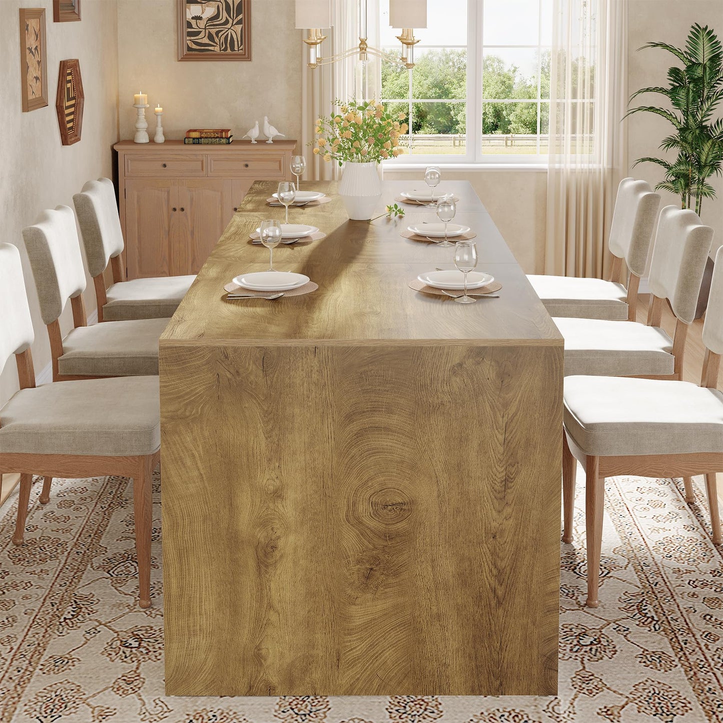 Tribesigns Extra Long Dining Table for 6-8 People, 78.7-Inch Rectangular Kitchen Table with Wooden Tabletop and Legs for Kitchen, Dining Room, Living Room, Heavy Duty, Black+Brown