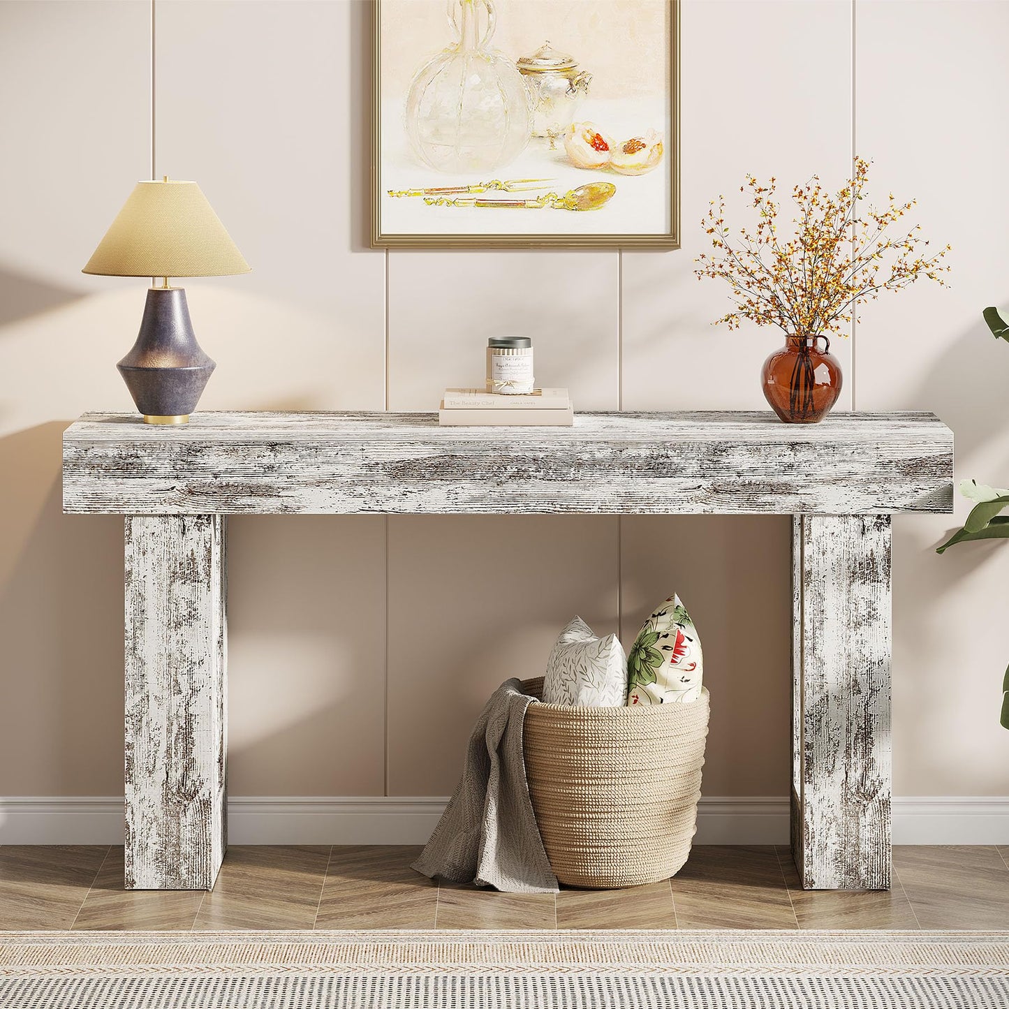 Tribesigns 63-Inch Long Console Table, Wooden Rectangular Sofa Table Behind The Couch, Farmhouse Entryway Table for Entrance, Hallway, Living Room (Natural)