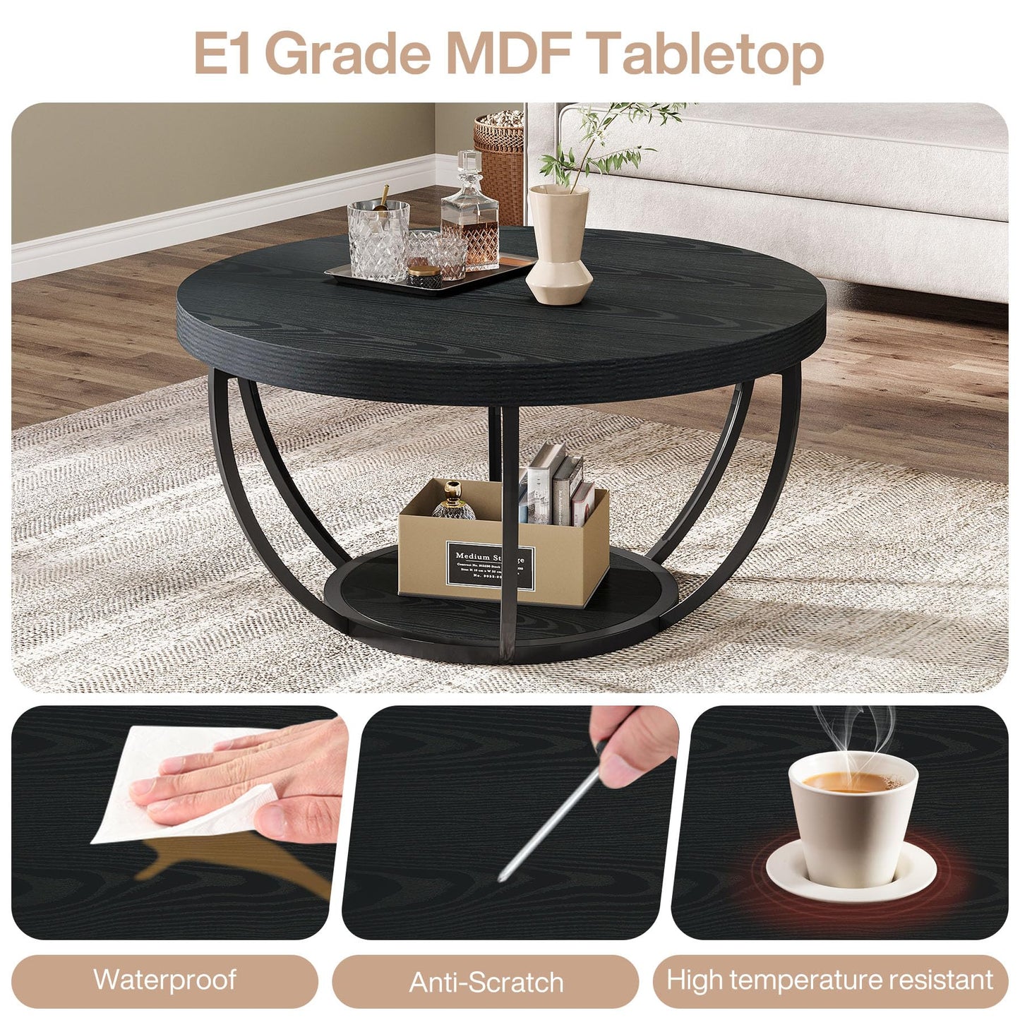 Tribesigns Round Coffee Table, 31.7" Wooden 2-Tier Circle Coffee Table with Storage Shelves, Modern Accent Cocktail Table Center Table for Living Room, Grey