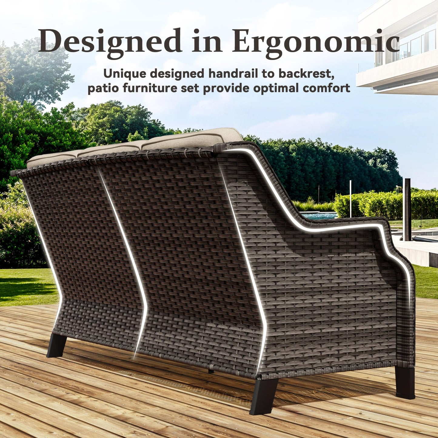 Outdoor Patio Loveseat, All-Weather 2-Seater Wicker Loveseat with Cushions, Outdoor Patio Love Seat Sofa for Garden, Balcony and Deck