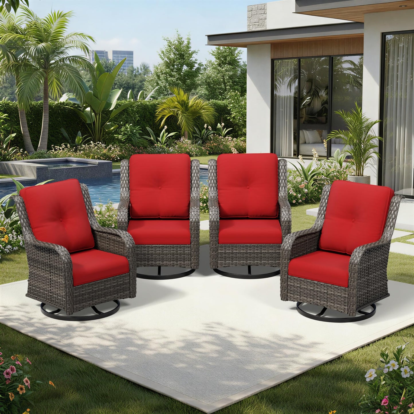 Joyside Patio Chairs Set of 2, Wicker Patio Furniture with High Back, Deep Seating, Wide Armrest, Thickened Cushions, Outdoor Rattan Furniture for Deck, Porch Use