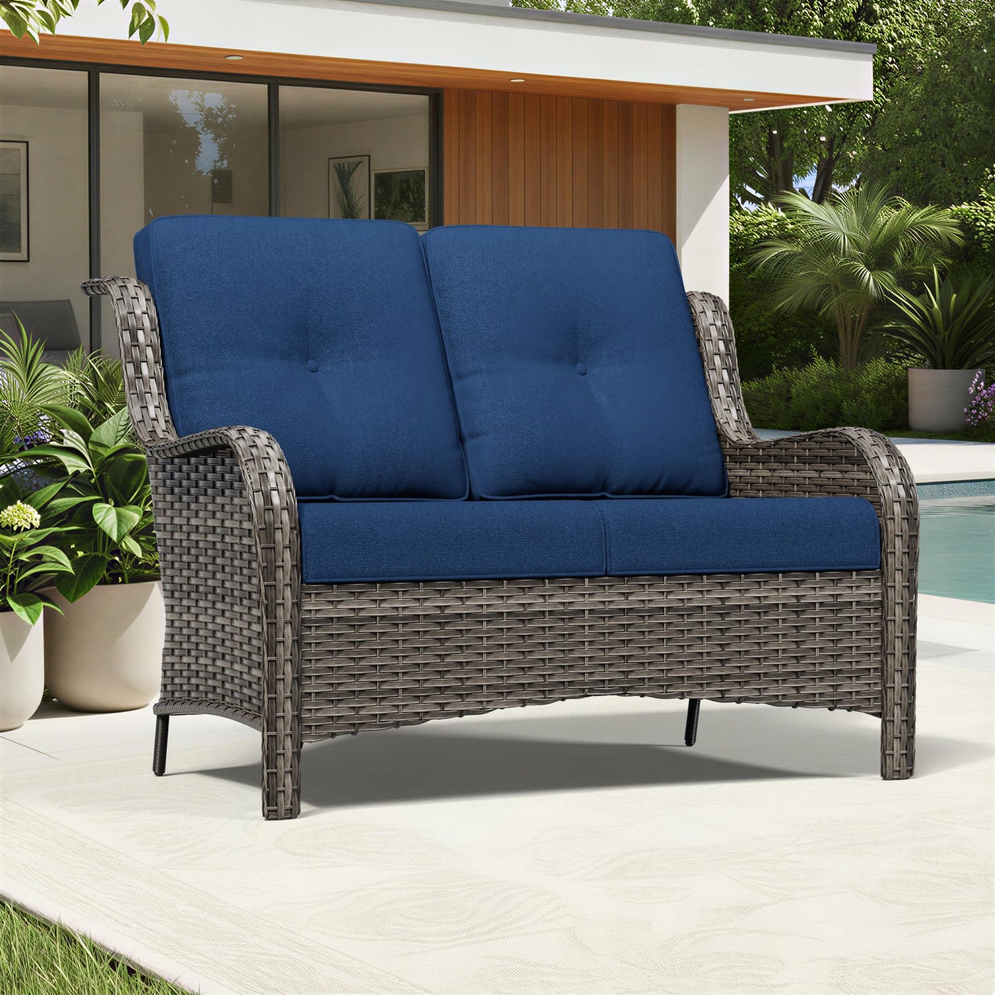 Joyside Outdoor Patio Couch,Outdoor Wicker Loveseat with High Back, Deep Seating, Wide Armrest, Thickened Cushions, Patio Loveseat for Deck, Porch Use