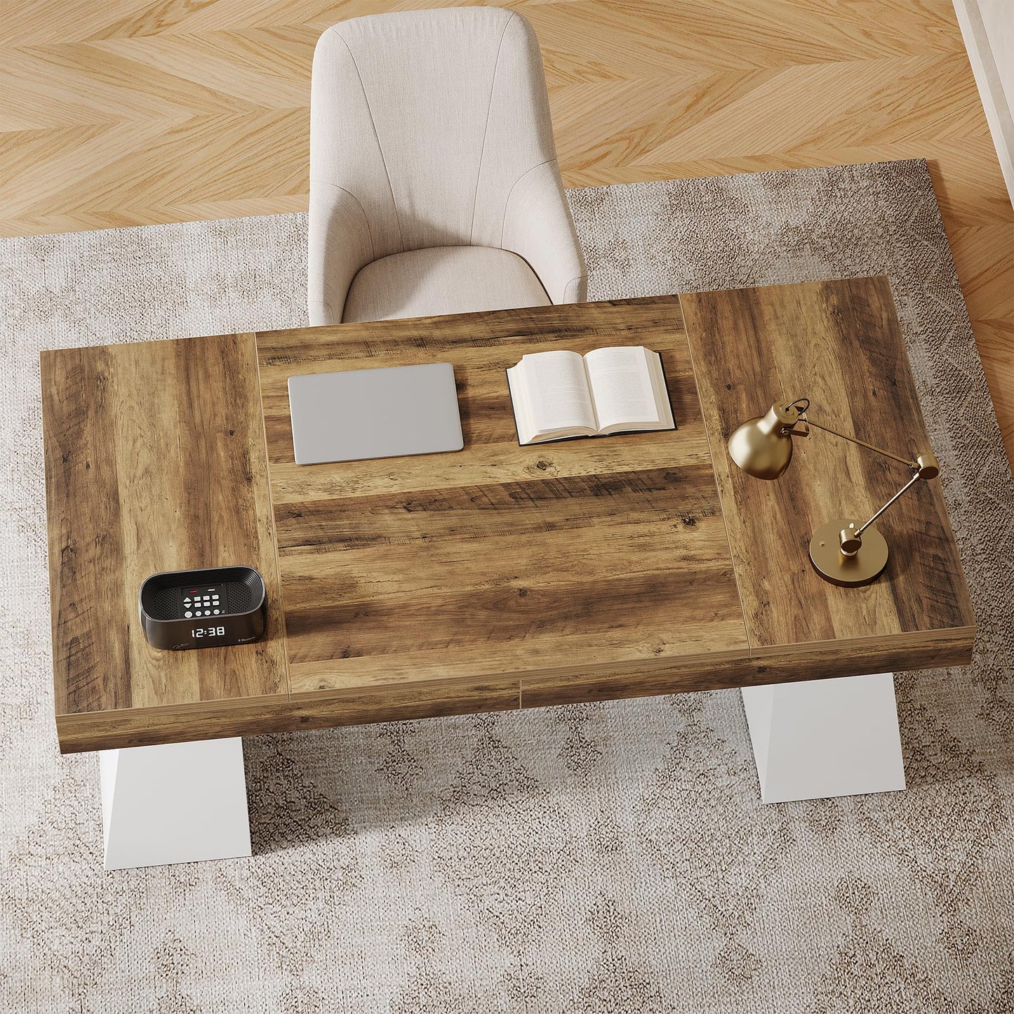 Tribesigns 55" Executive Desk, Wooden Office Desk with Double Pedestal, Modern Simple Computer Writing Table for Home Office, Light Brown