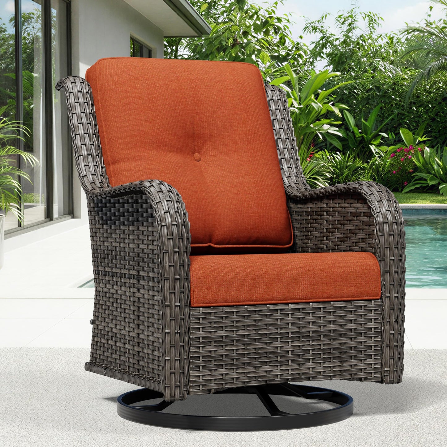 Joyside Patio Chairs Set of 2, Wicker Patio Furniture with High Back, Deep Seating, Wide Armrest, Thickened Cushions, Outdoor Rattan Furniture for Deck, Porch Use