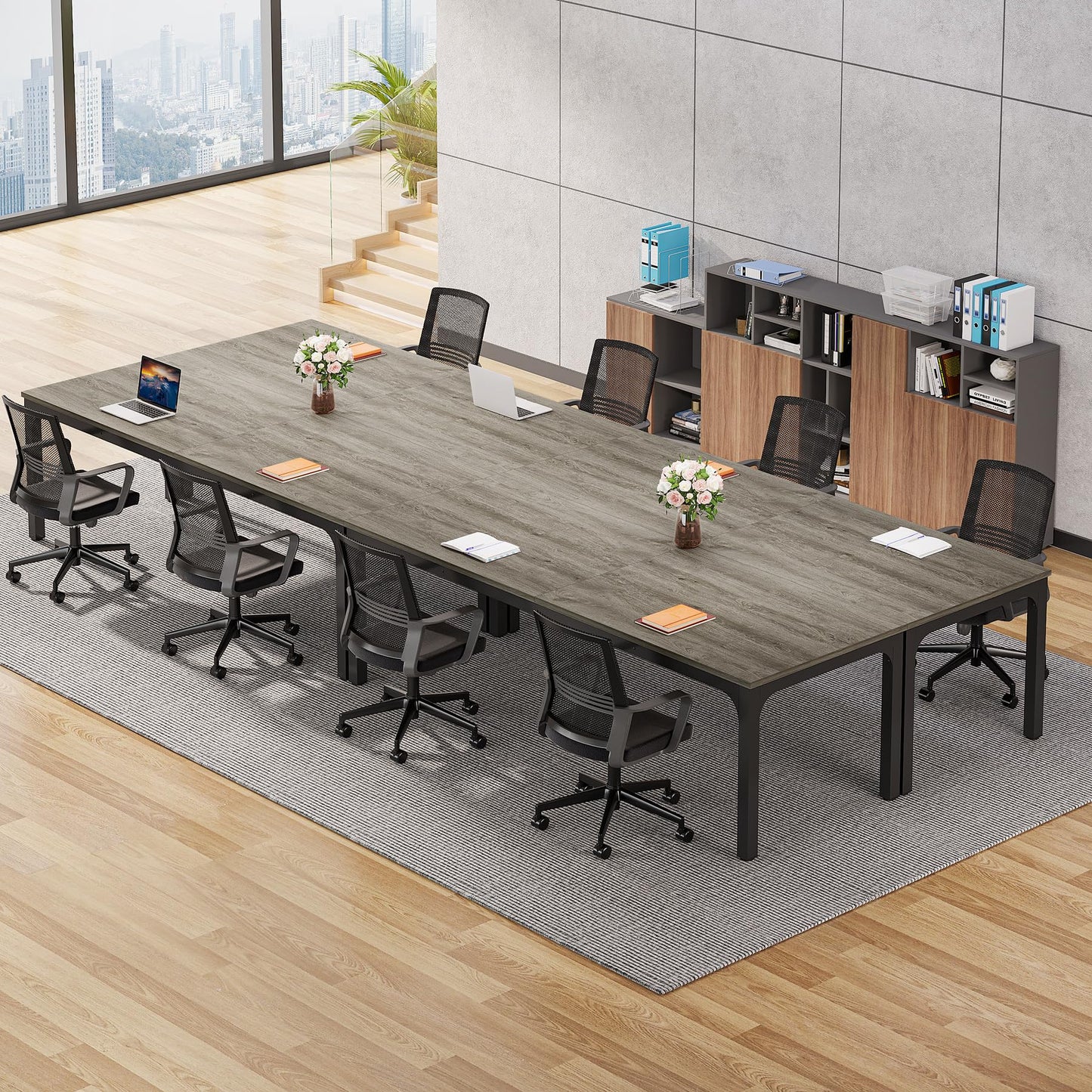 Tribesigns 6.5 FT Conference Room Table, 78.74" W x 27.56" D Large Office Conference Table, Modern Seminar Meeting Table Desk for Boardroom, Meeting Room (1, Rustic Brown)