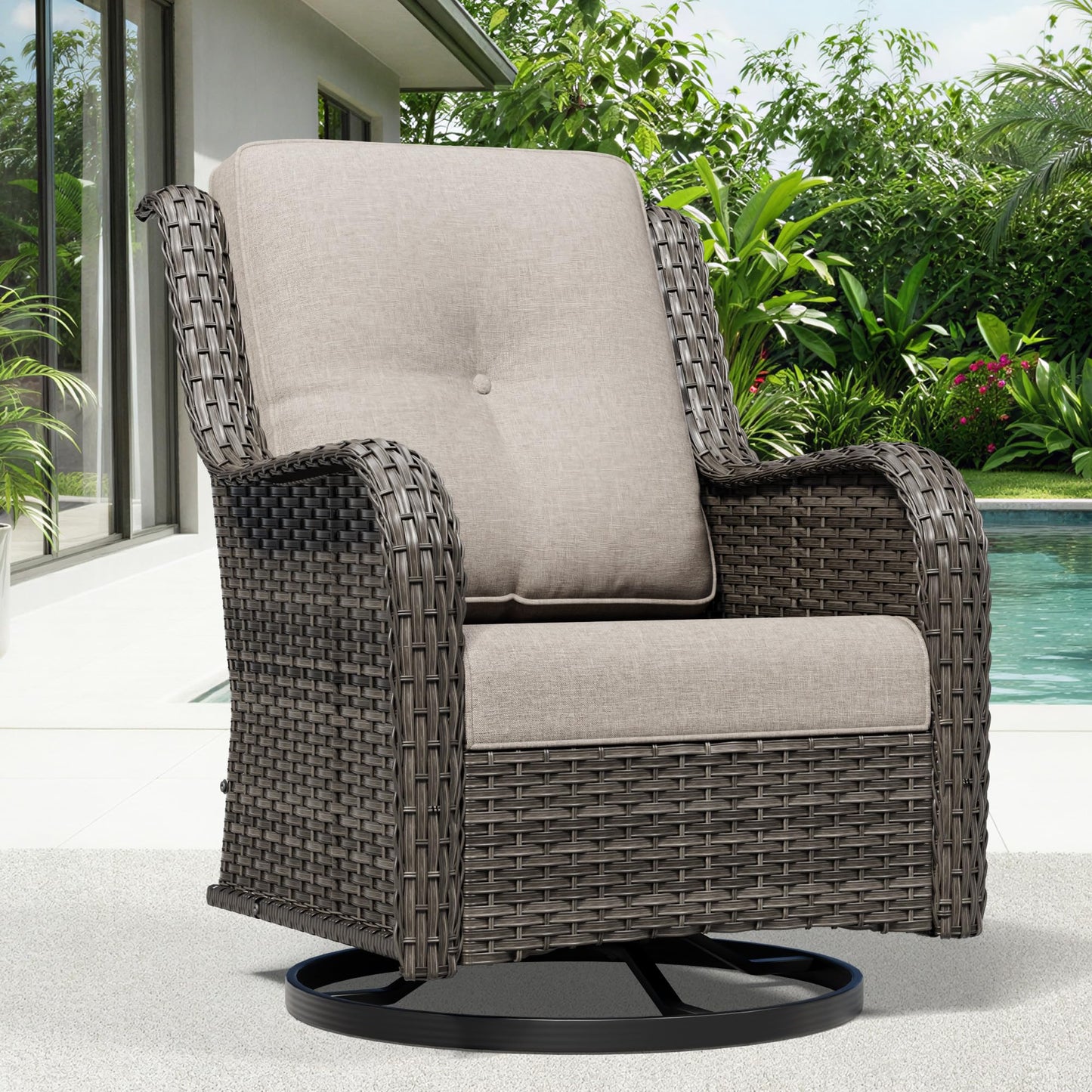 Joyside Patio Chairs Set of 2, Wicker Patio Furniture with High Back, Deep Seating, Wide Armrest, Thickened Cushions, Outdoor Rattan Furniture for Deck, Porch Use