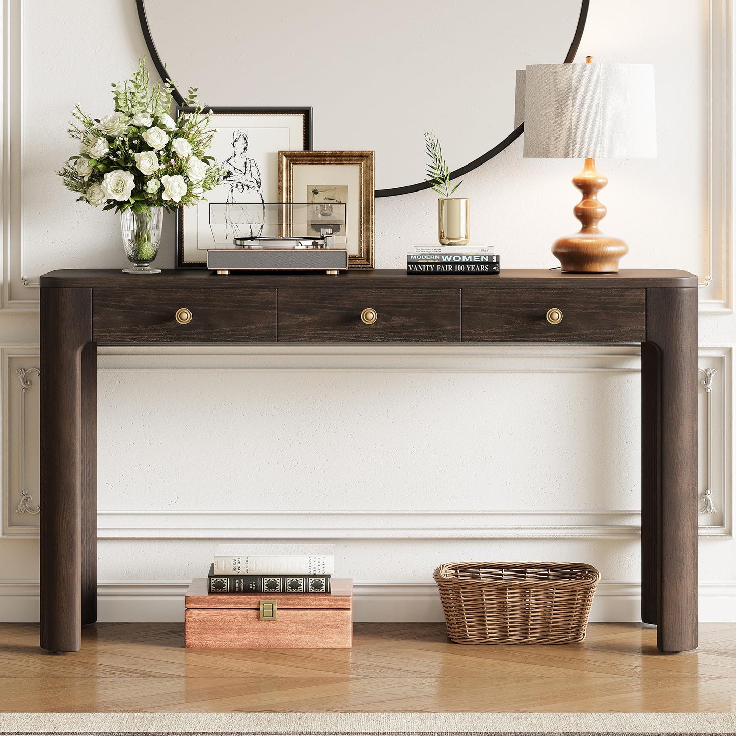 LKTART Solid Wood Console Table Sofa Tables with Drawers and Shelves Small Entryway Table for Living Room,Behind the Couch Table,Foyer(42" Espresso)